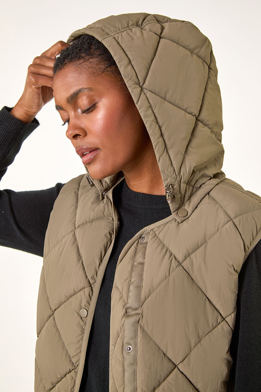 Khaki Hooded Quilt Gilet, Image 9 of 8