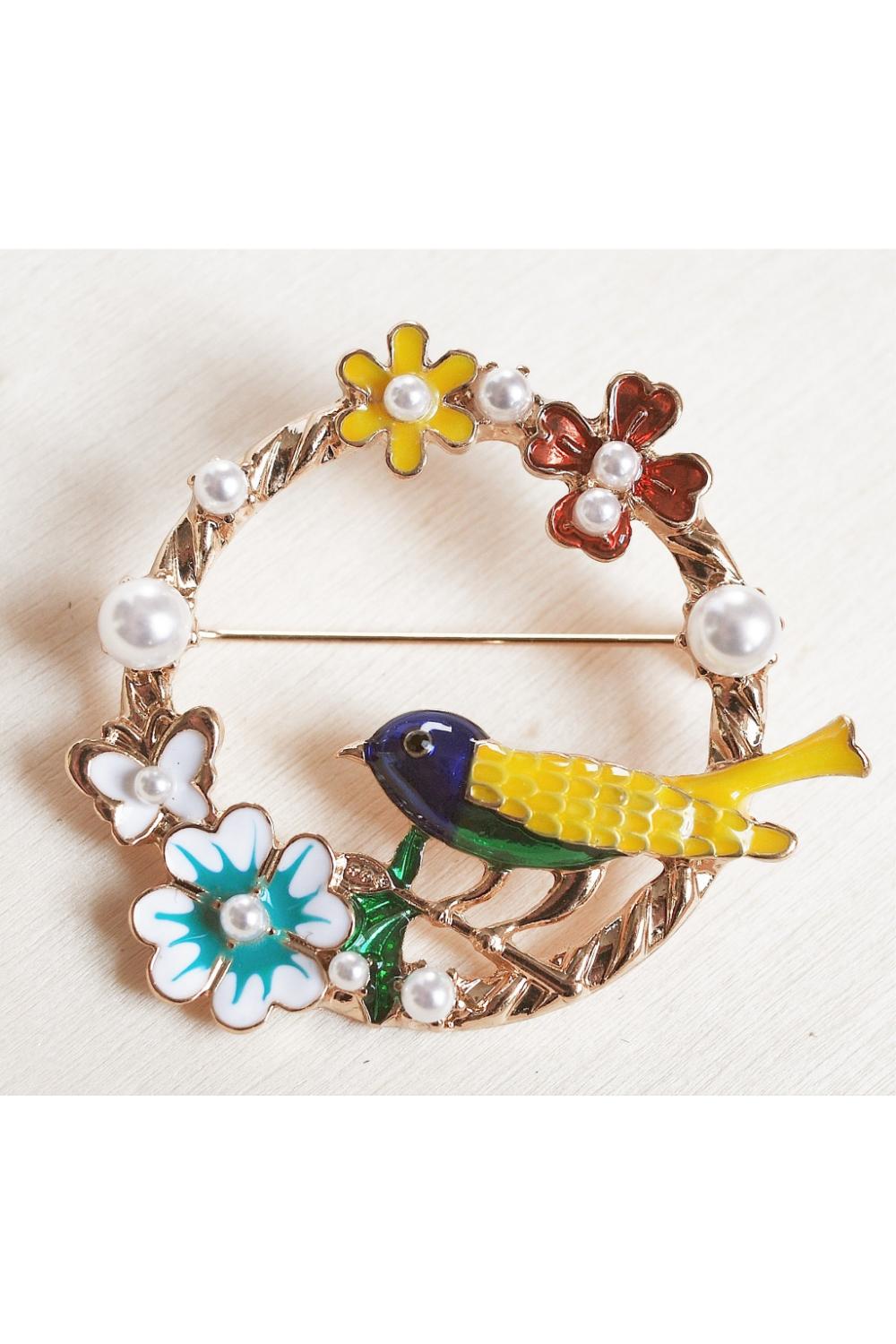 Multi Vintage Brooch with Bird in Enamel, Image 2 of 4