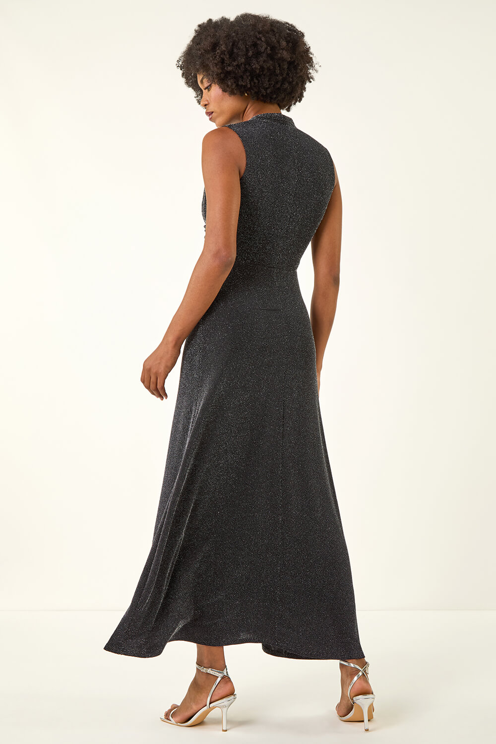 Silver Shimmer Twist Detail Stretch Maxi Dress, Image 5 of 6