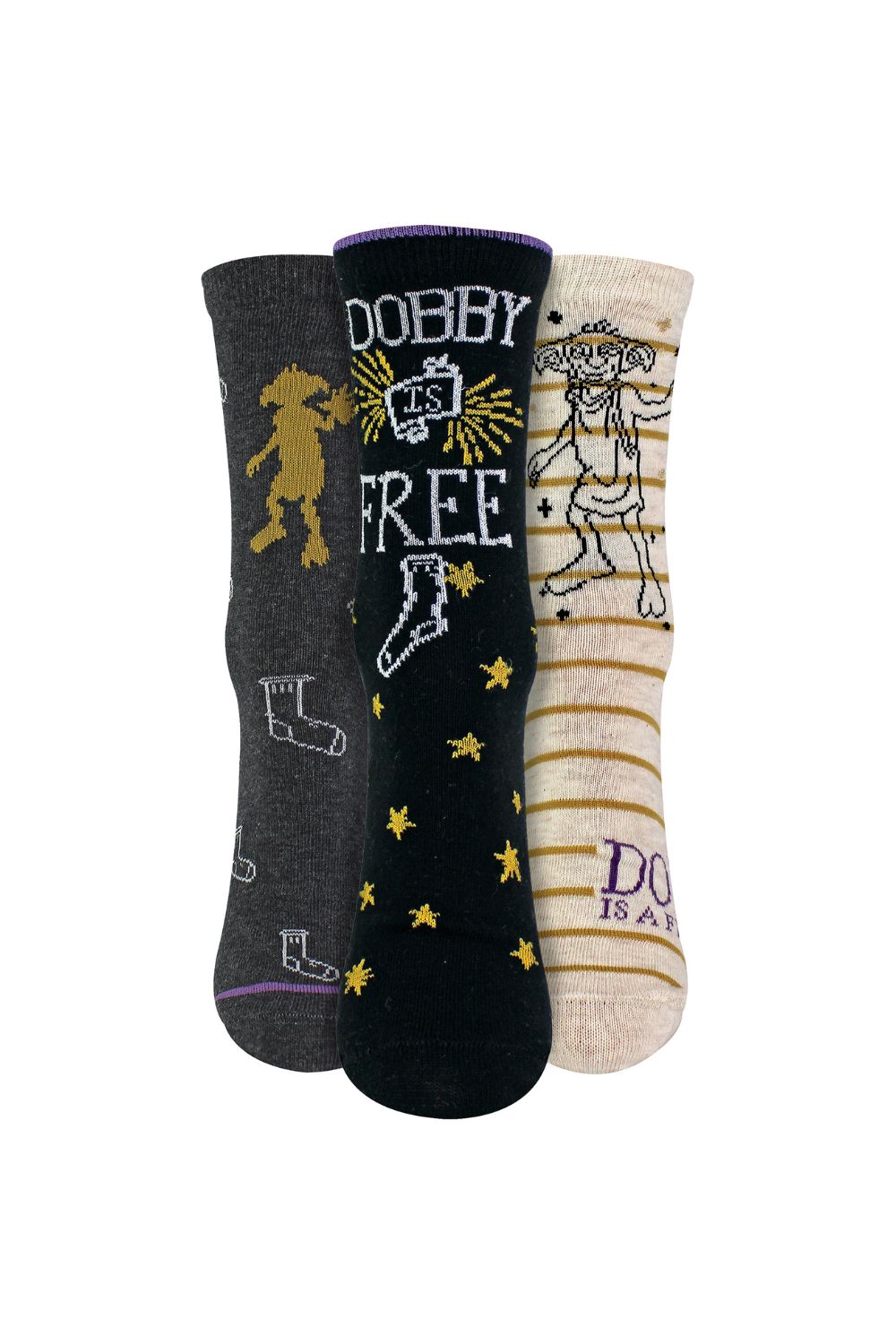 Multi Ladies 3 Pack “Dobby Is Free” Harry Potter Socks, Image 1 of 5