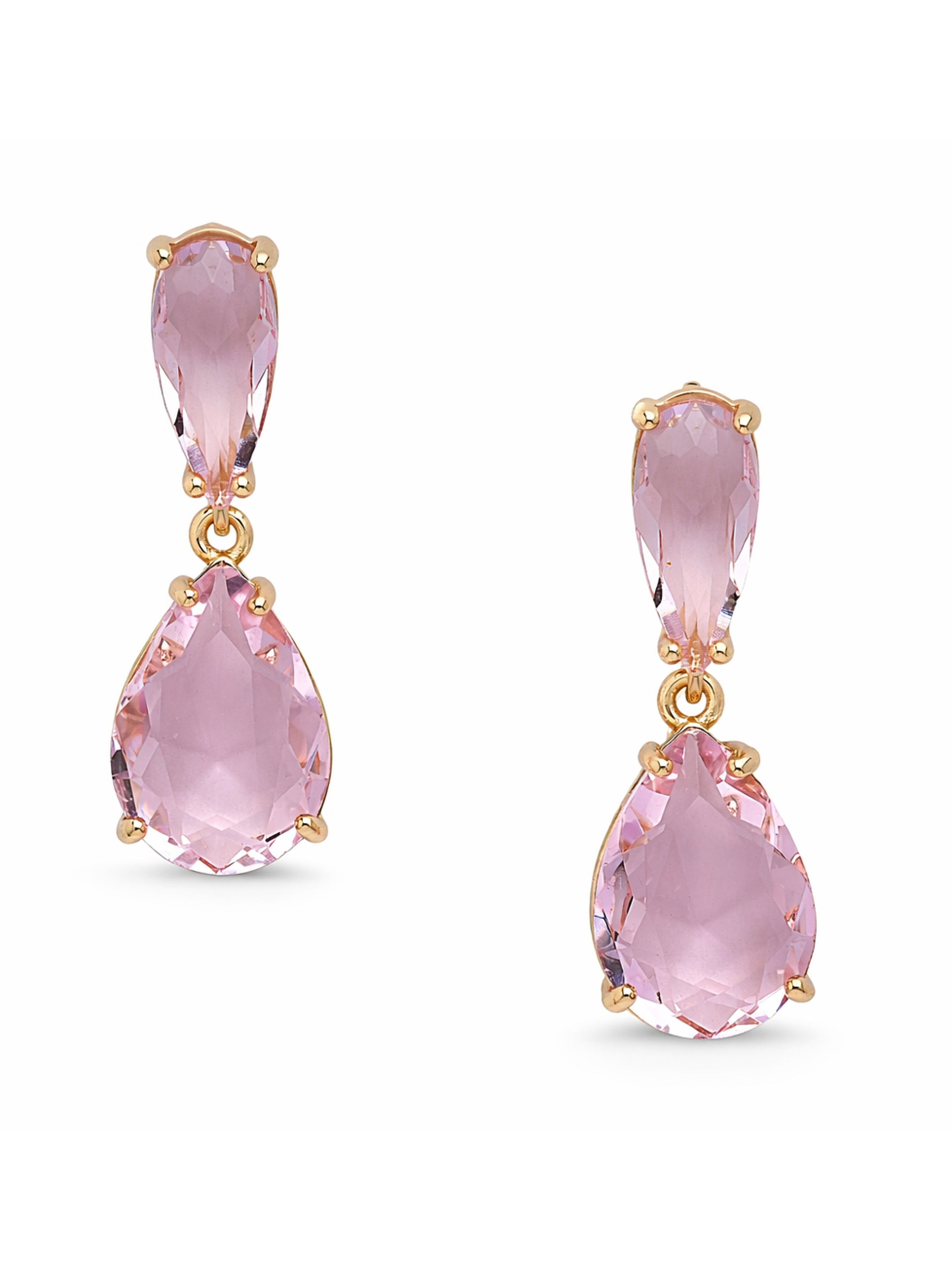 Pink Double Teardrop Crystal Drop Earrings