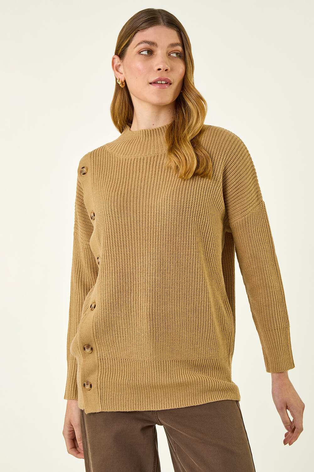 Tan Side Buttoned Knit Jumper, Image 5 of 5