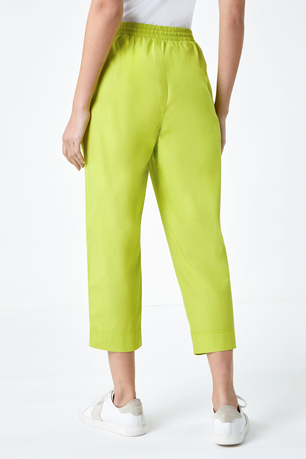 Lime Cotton Elastic Waist Cropped Cargo Trousers, Image 4 of 5