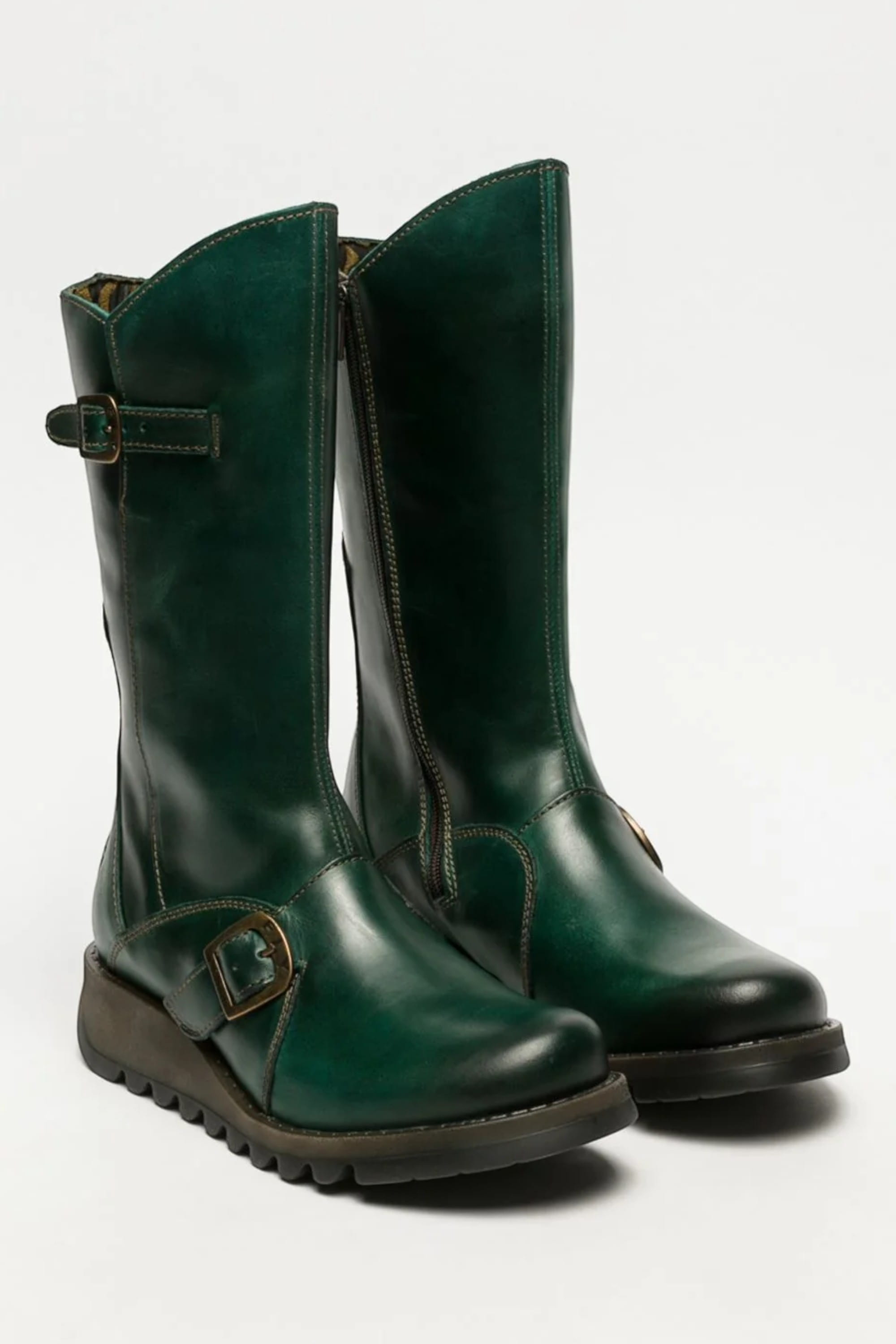 Dark Green Womens Mid-Calf Platform Boots-MES2913, Image 2 of 8