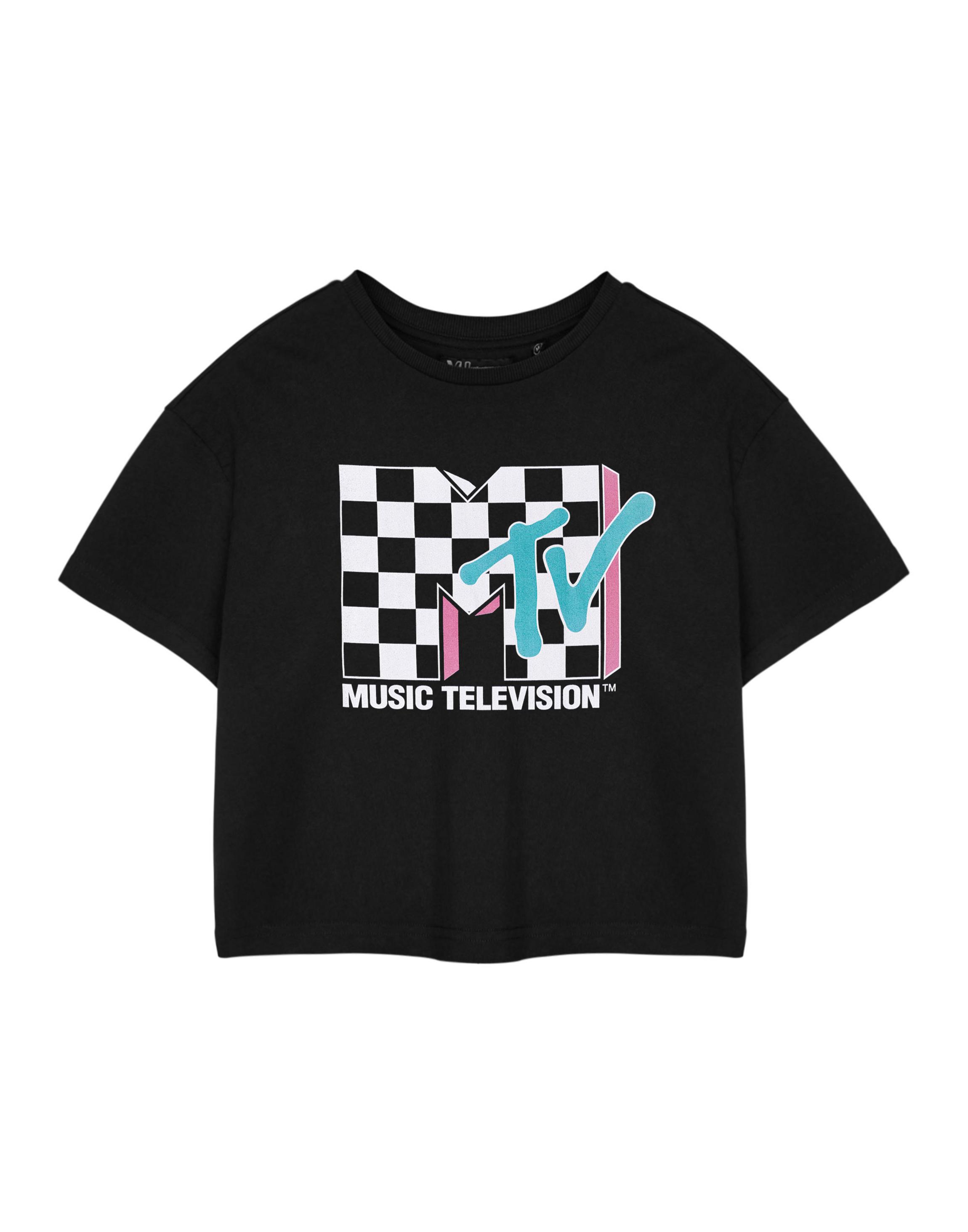 Black Mtv Cropped Short Sleeved T-Shirt