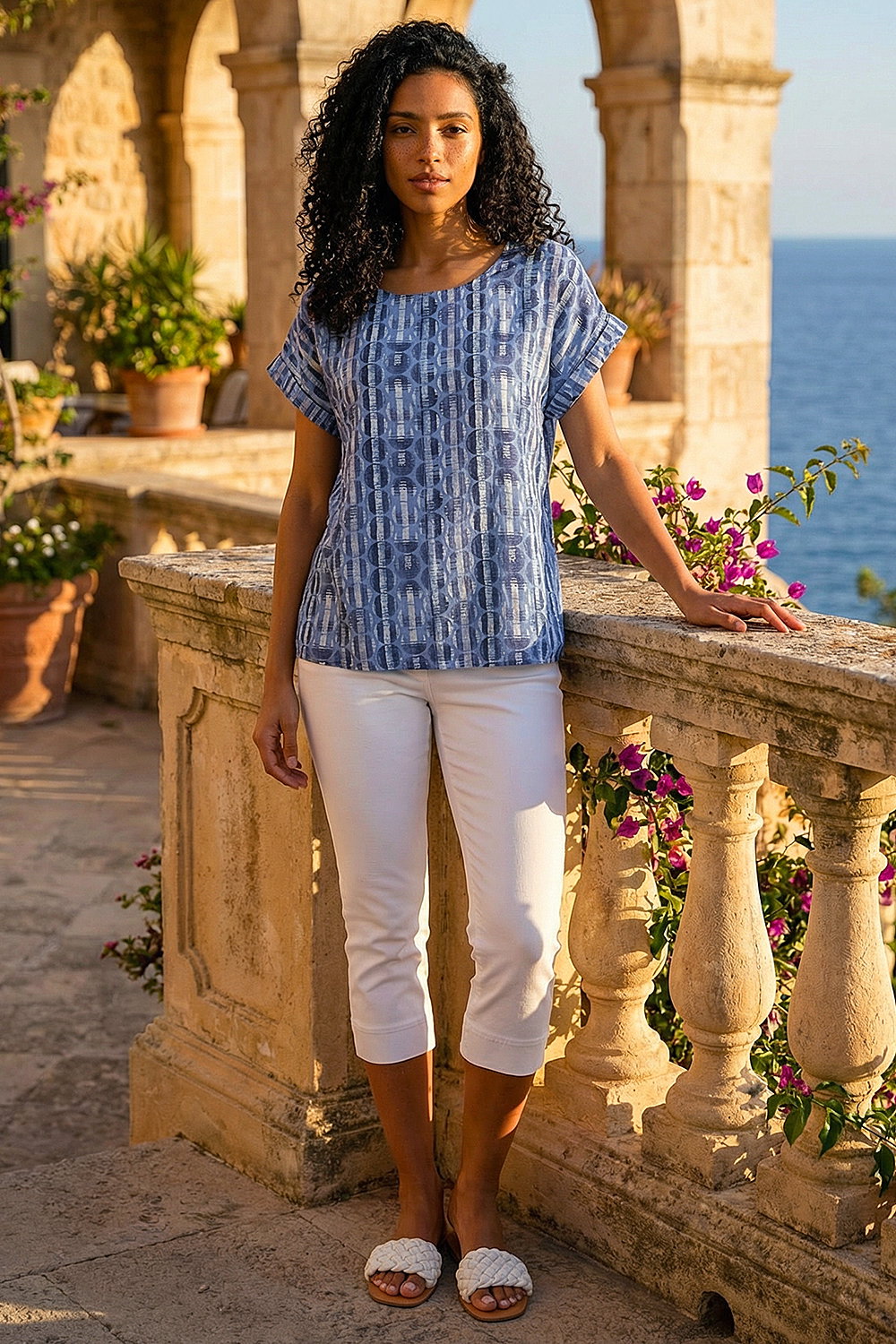 Blue All Over Circle Print Top, Image 3 of 4