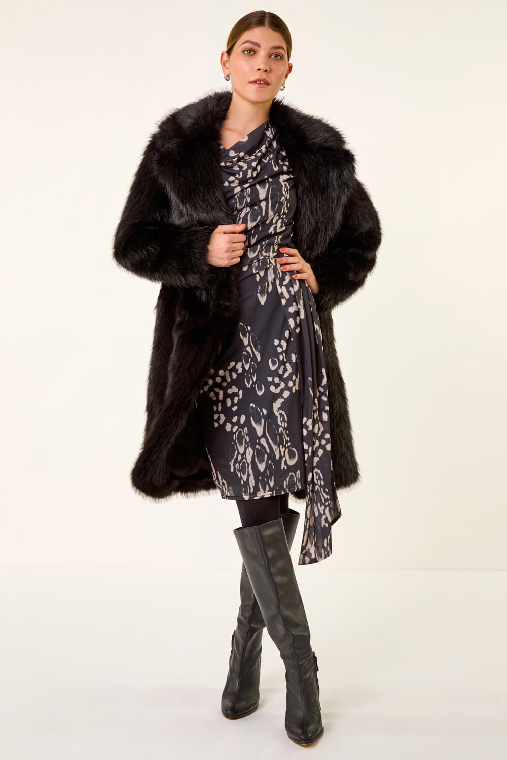 Black Premium Faux Fur Coat, Image 7 of 6