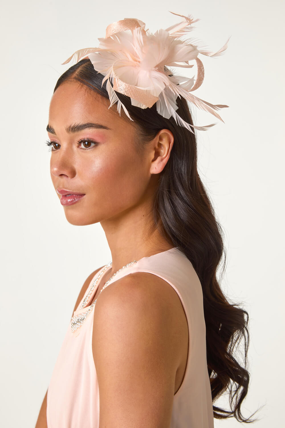 Light Pink Fascinator Clip Headband , Image 3 of 5