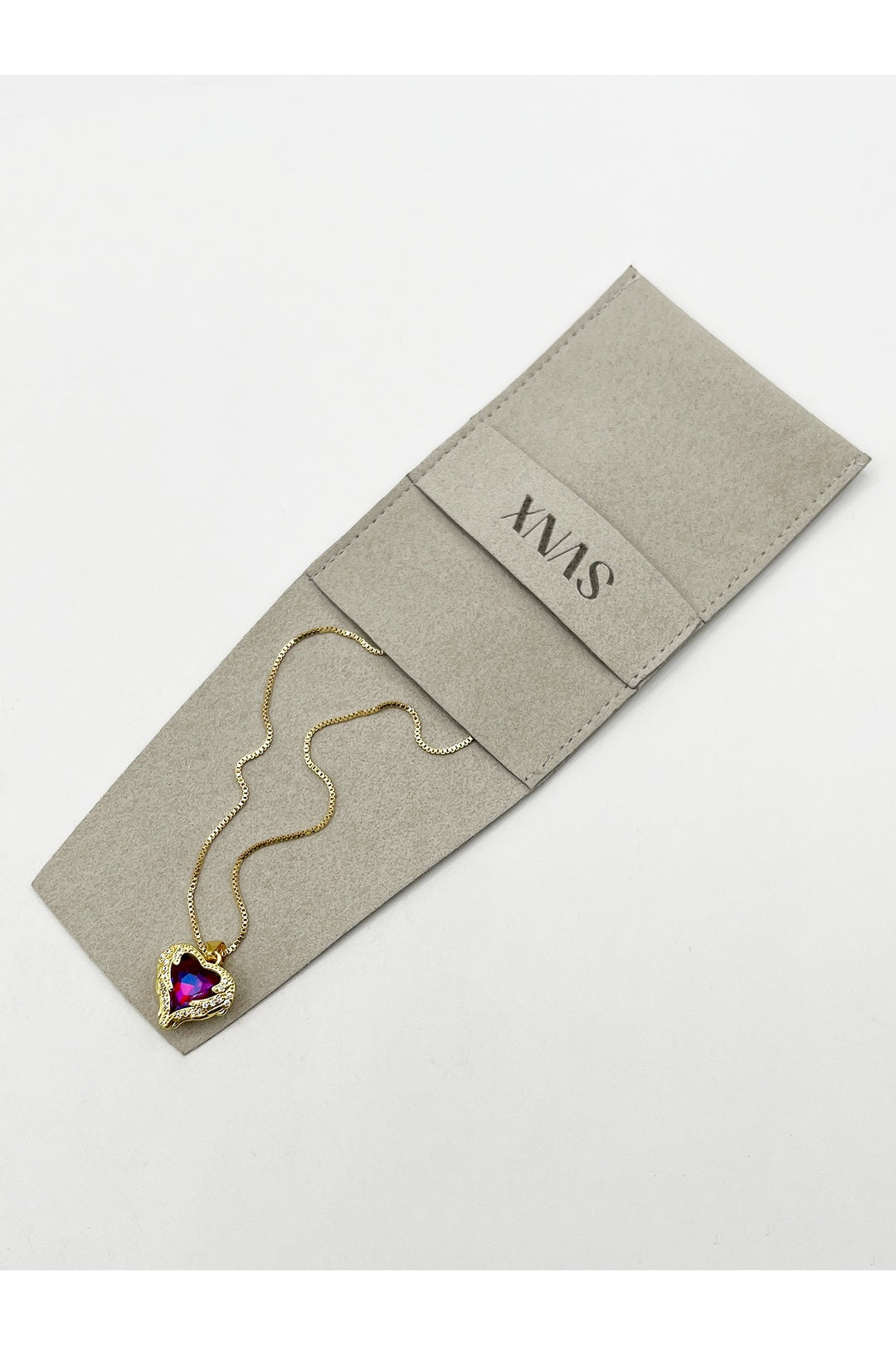 Gold Pink Stone Heart Necklace In a Diamante Setting, Image 4 of 5