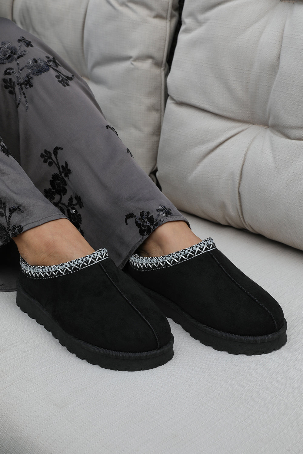 Black 'Oak' Aztec Detail  Fur Lining Mini Boots, Image 1 of 3