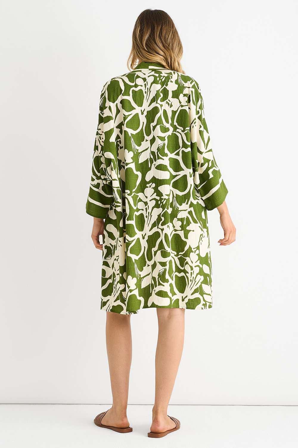 Green Green Summer Border Printed Beach Kimono, Image 2 of 4