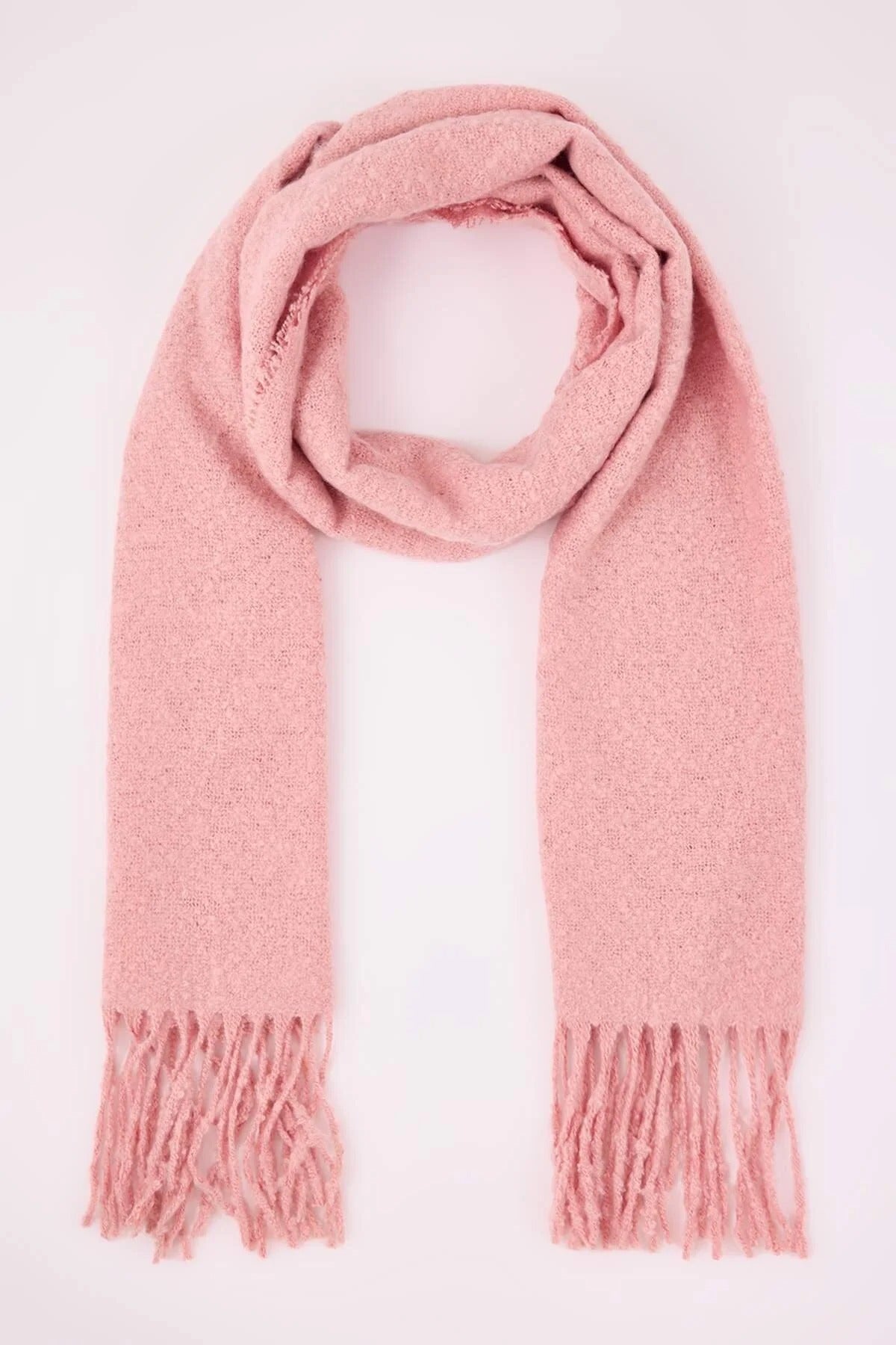 Pink WOVCOR Pink Tassel Trim Boucle Knit Oversized Winter Scarf, Image 1 of 2
