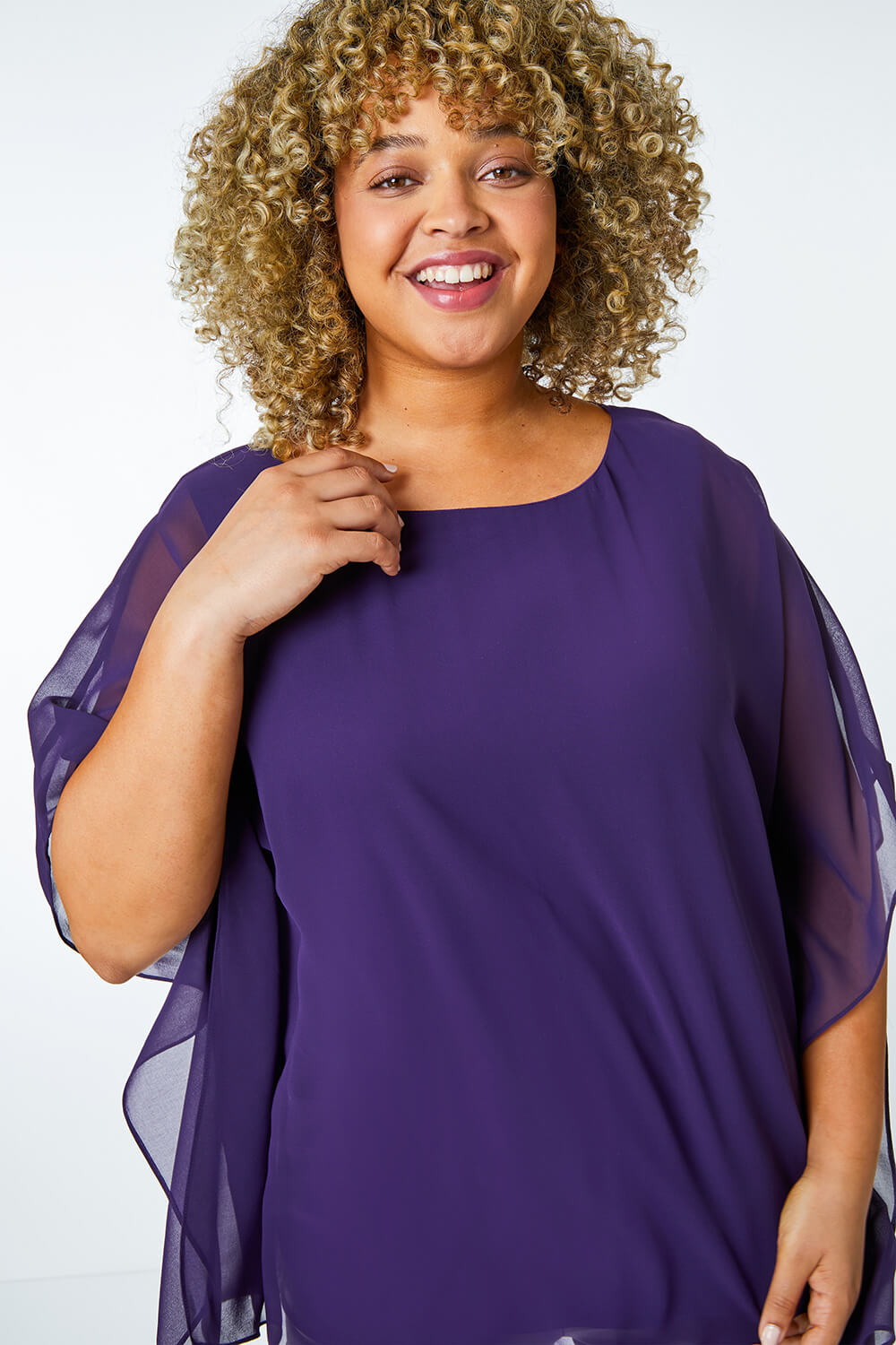 Plum Curve Chiffon Overlay Top, Image 5 of 5