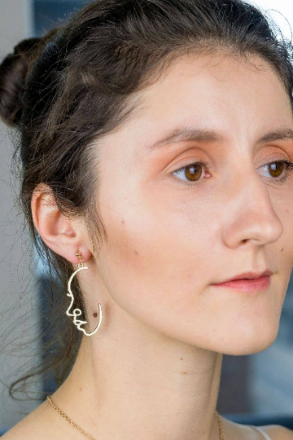 Gold Face Profile Drop Earrings, Image 3 of 3