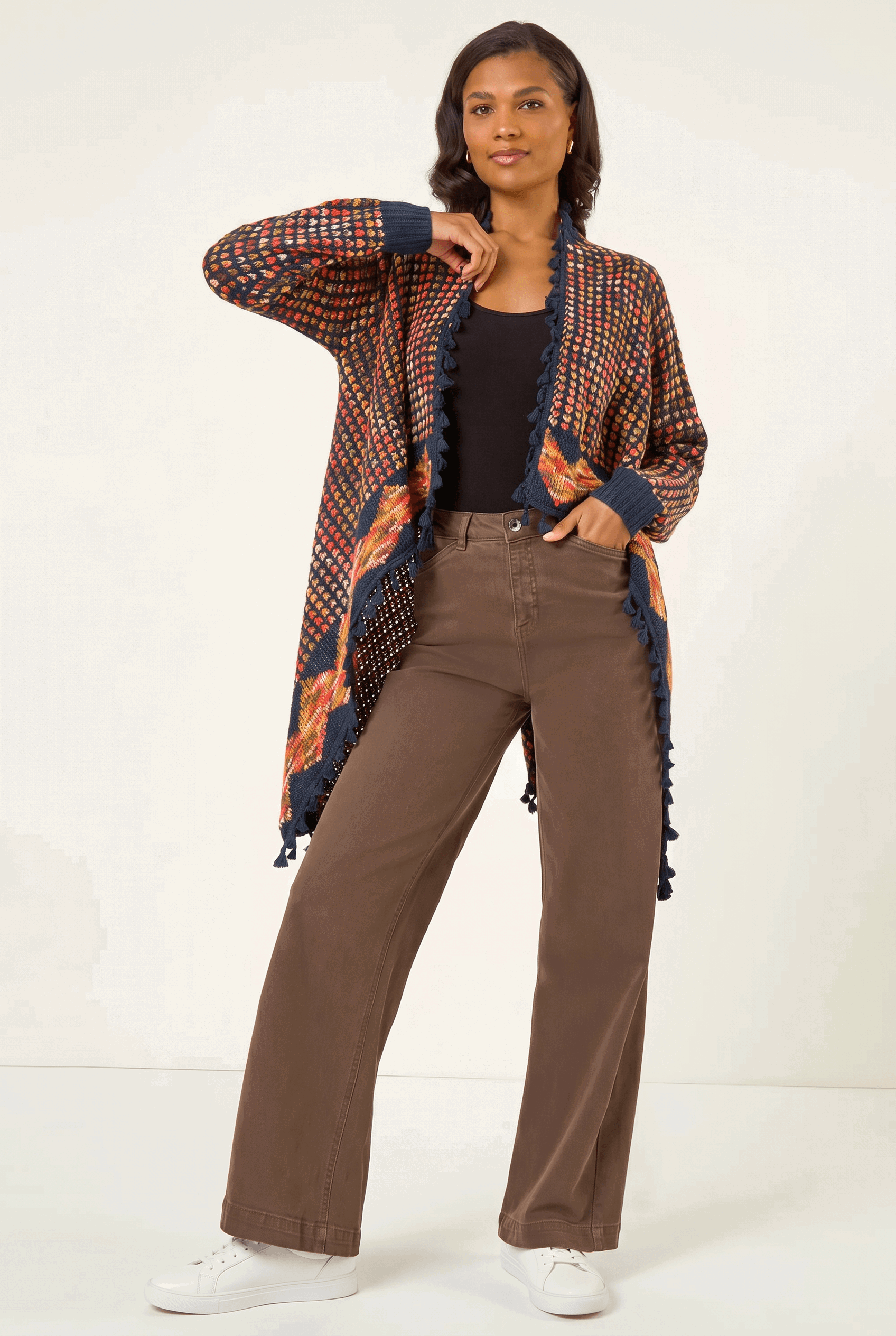Navy Ombre Tassle Cardigan, Image 3 of 5