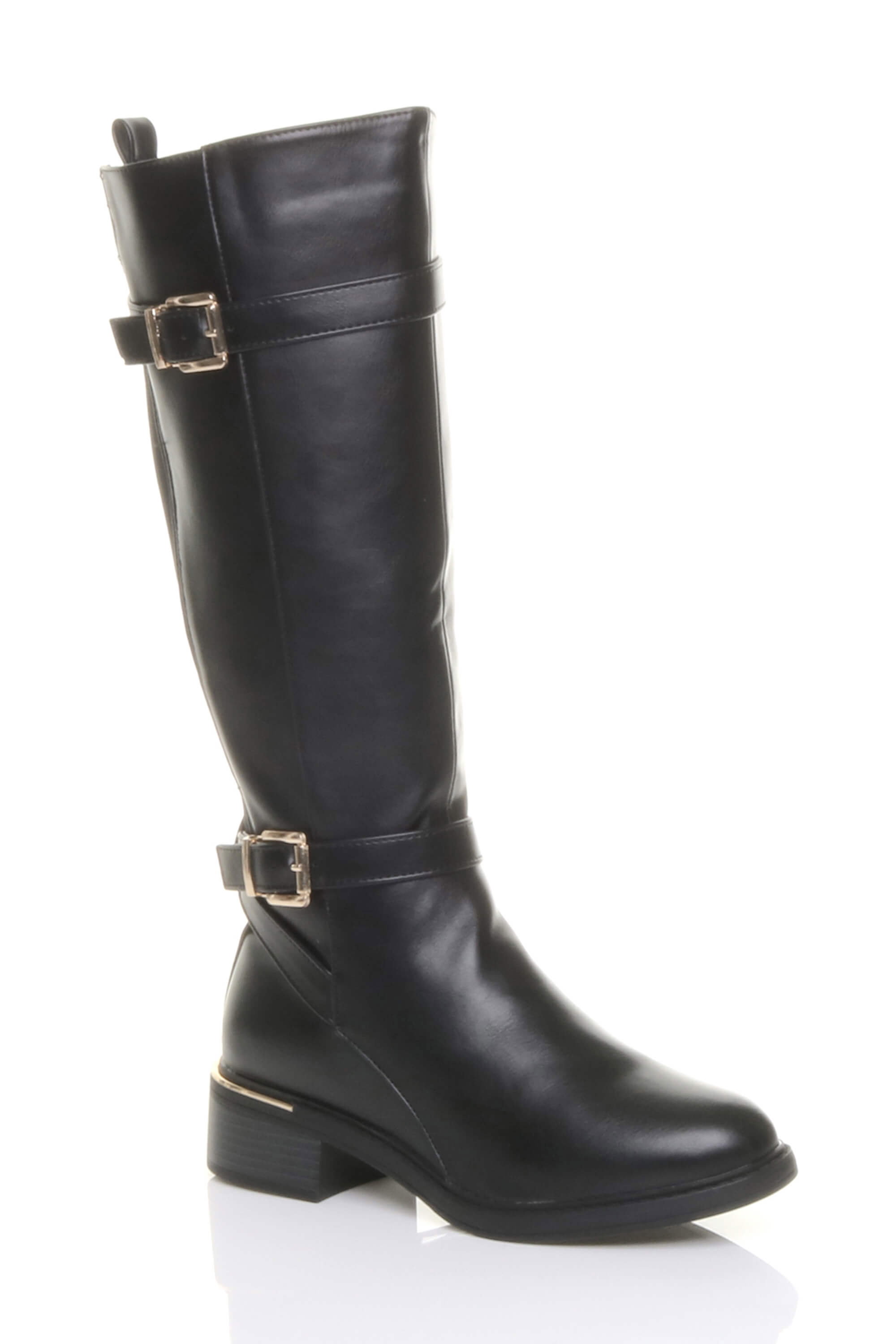 Black AJVANI Black Stretchy Elastic Zip Calf Biker Knee Boots, Image 5 of 5