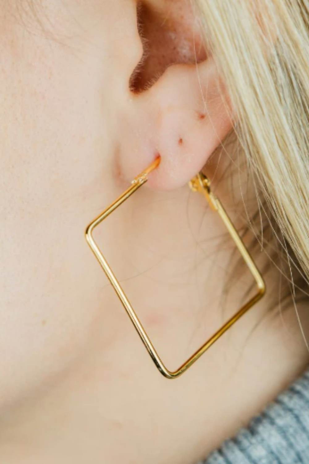Gold Thin Bar Threader Square Hoop Earrings, Image 1 of 2