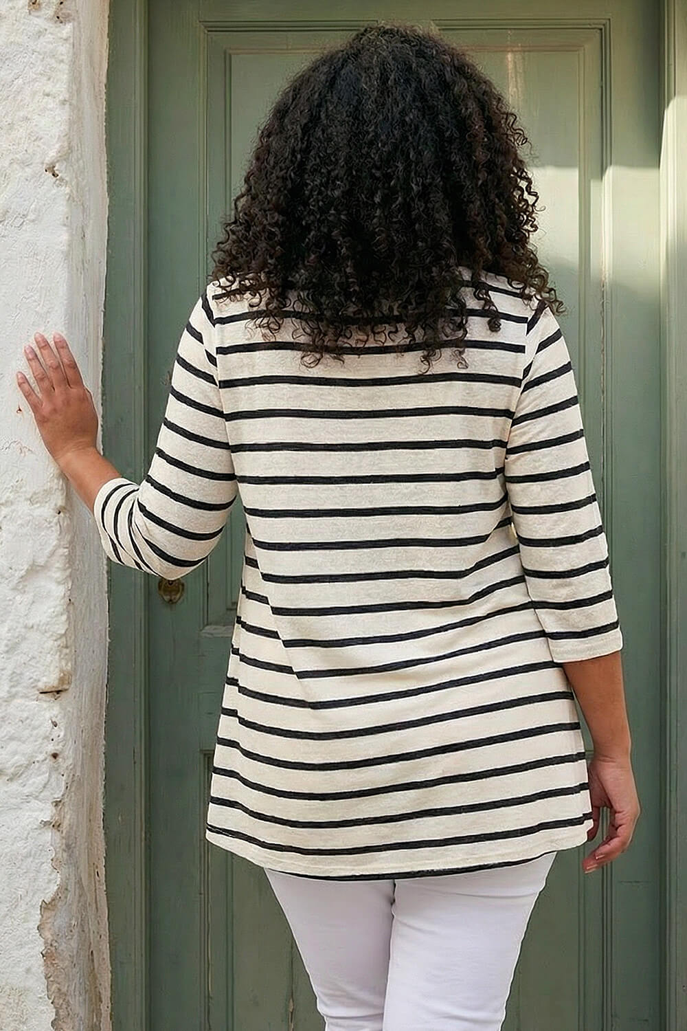 Ivory Curve Stripe Print Tunic Top, Image 4 of 4