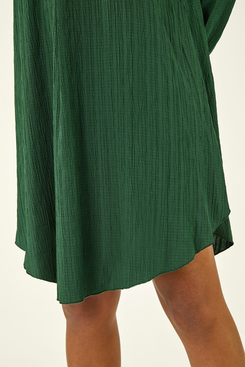 Green Textured V-Neck Swing Dress, Image 6 of 5