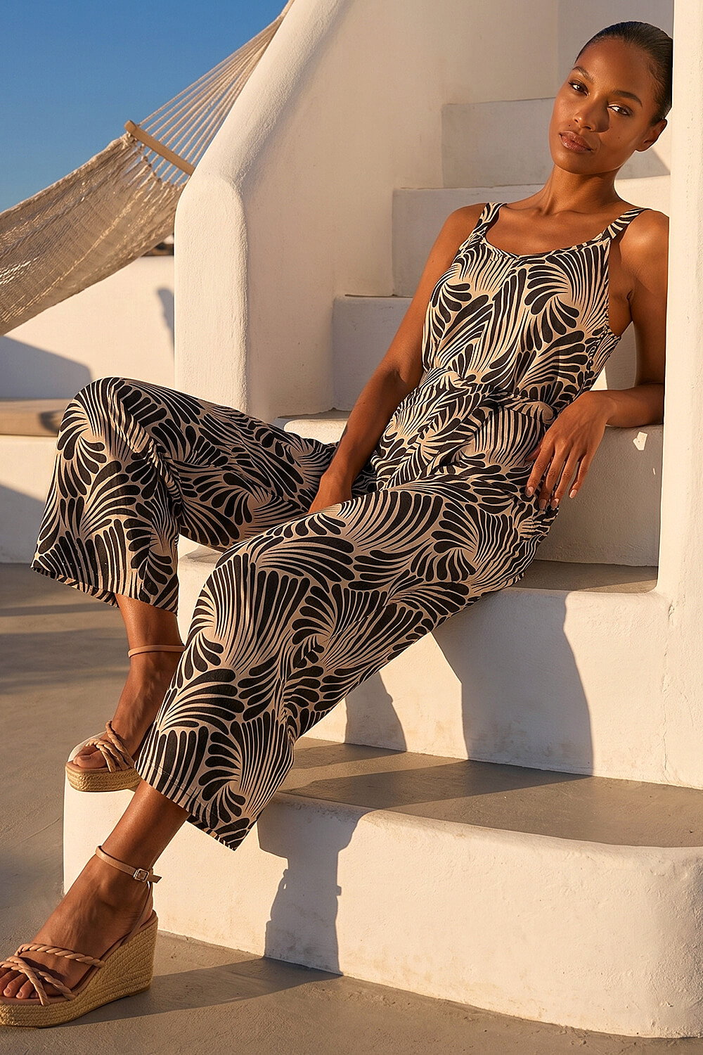 Roman Women's Black Abstract Strappy Jumpsuit Size 20