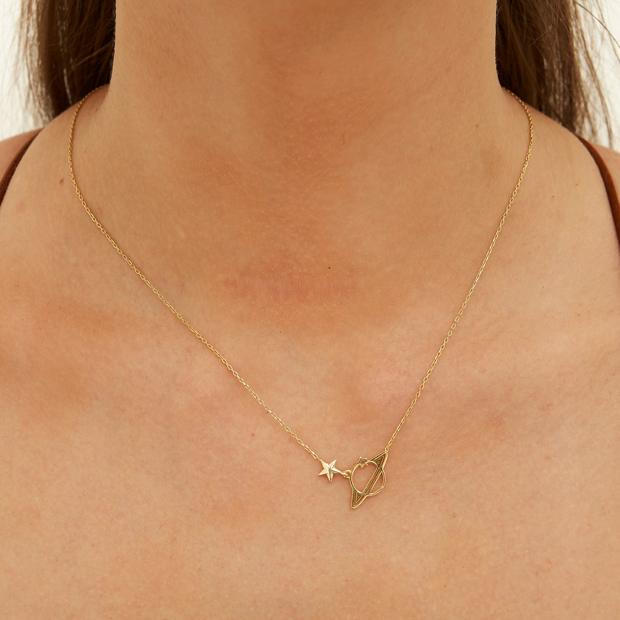 Gold Spero Gold Sterling Silver Saturn Necklace, Image 2 of 6