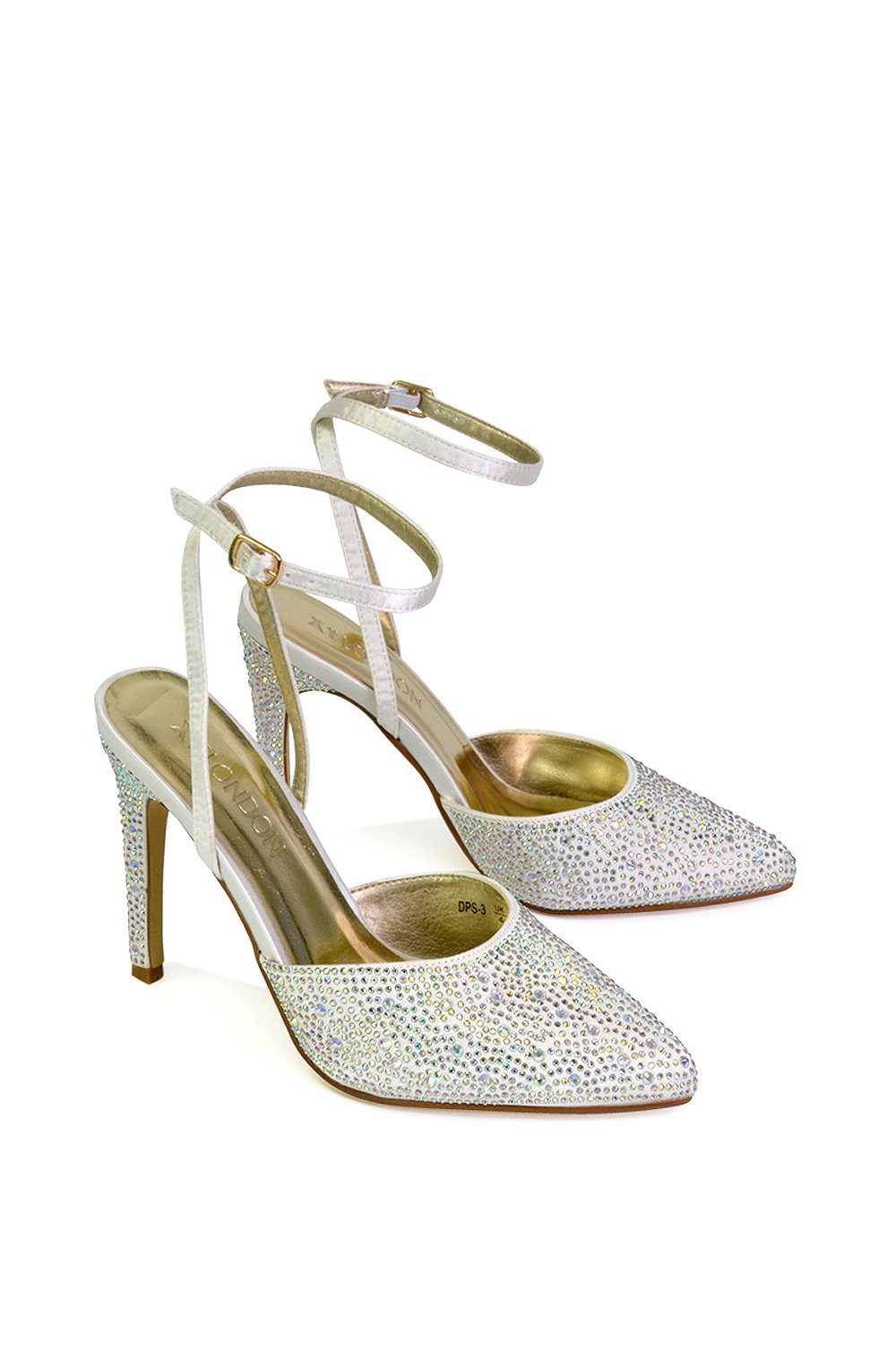Ivory XY LONDON Ivory 'Indyah' Diamante 2 Part Shoes Ankle Strap Stiletto High, Image 5 of 5