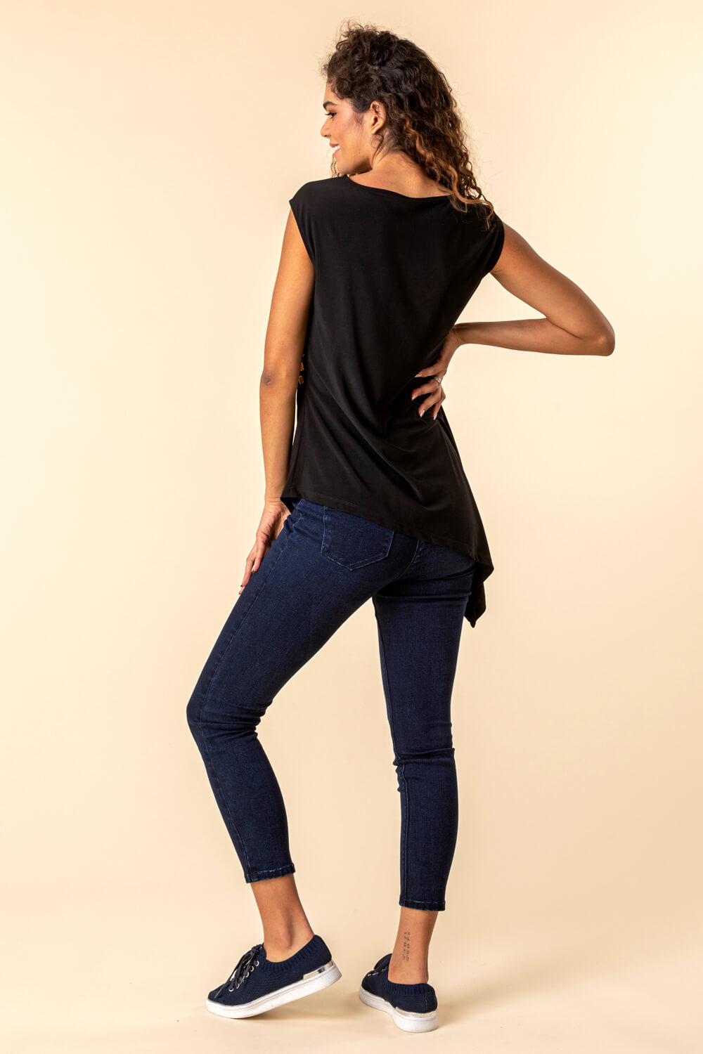 Black Stud Detail Asymmetric Top, Image 3 of 4