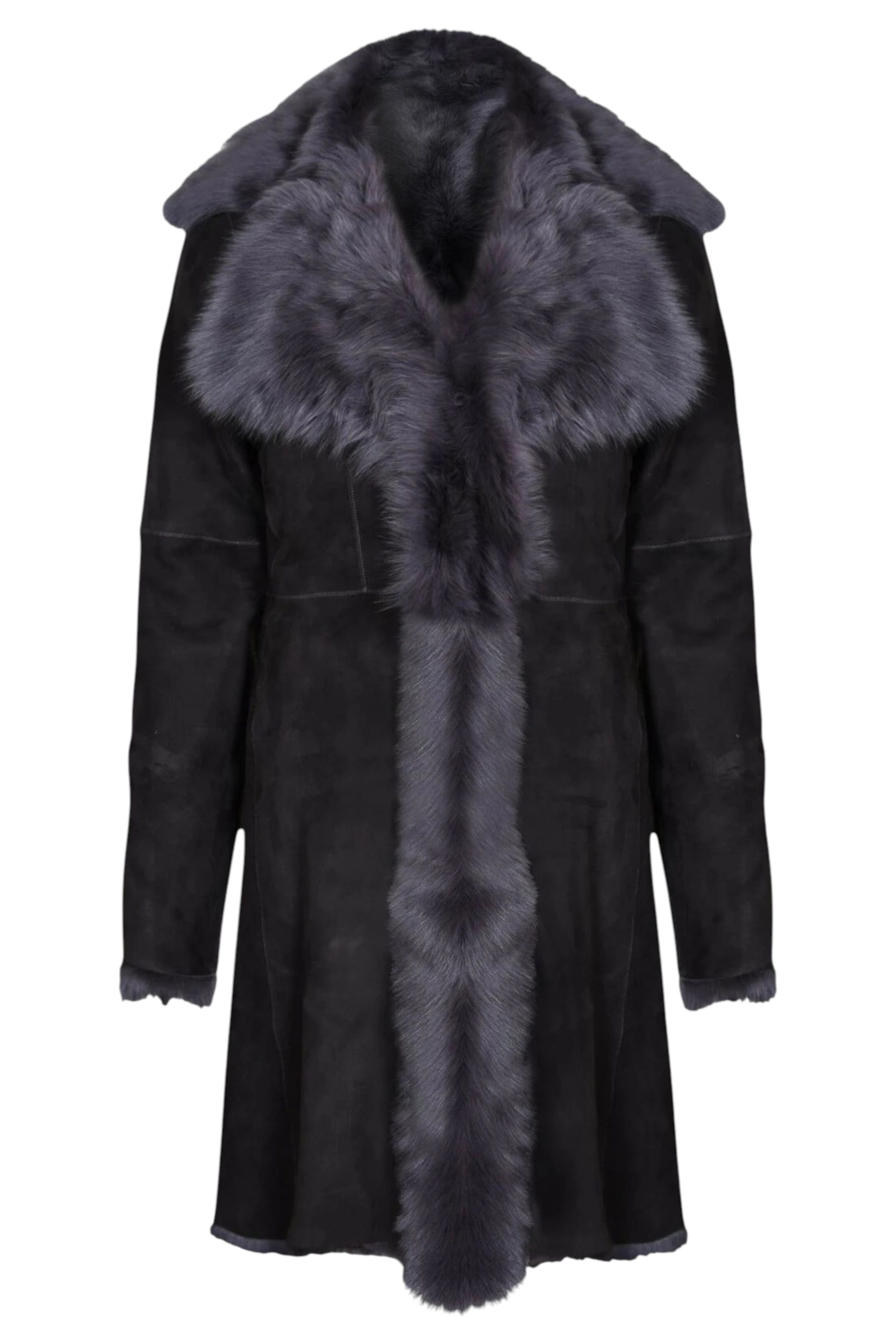 Dark Grey Toscana Sheep Suede Leather Trench Coat, Image 2 of 7