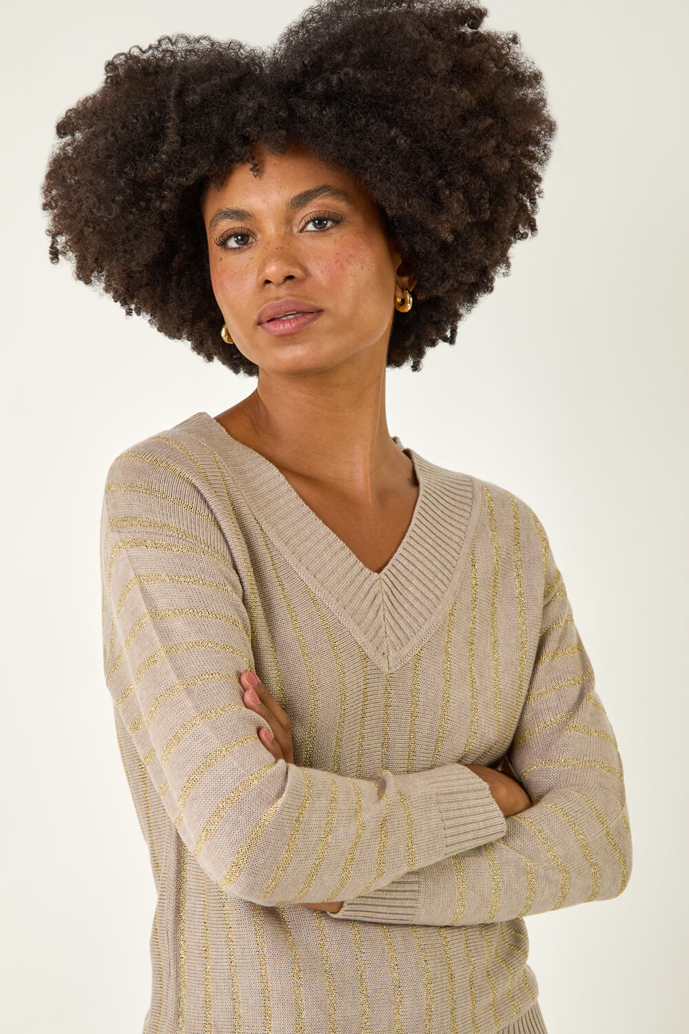 Stone Metallic Stripe Knit Jumper, Image 5 of 5
