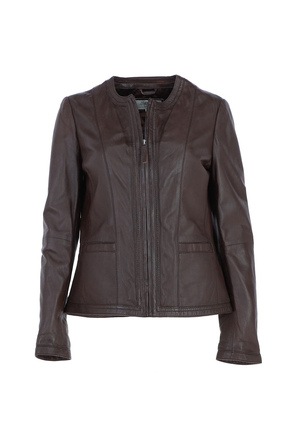 Brown Ashwood Leather Brown 'Liona' Collarless Leather Jacket, Image 2 of 5