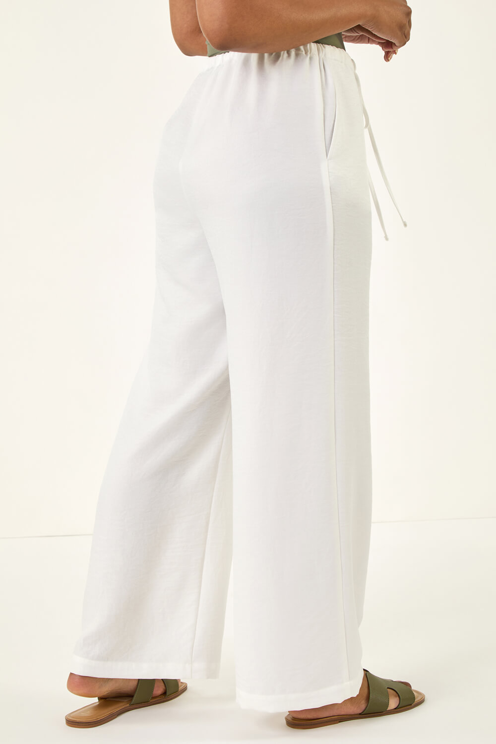 White Petite Pull On Woven Trouser, Image 4 of 5