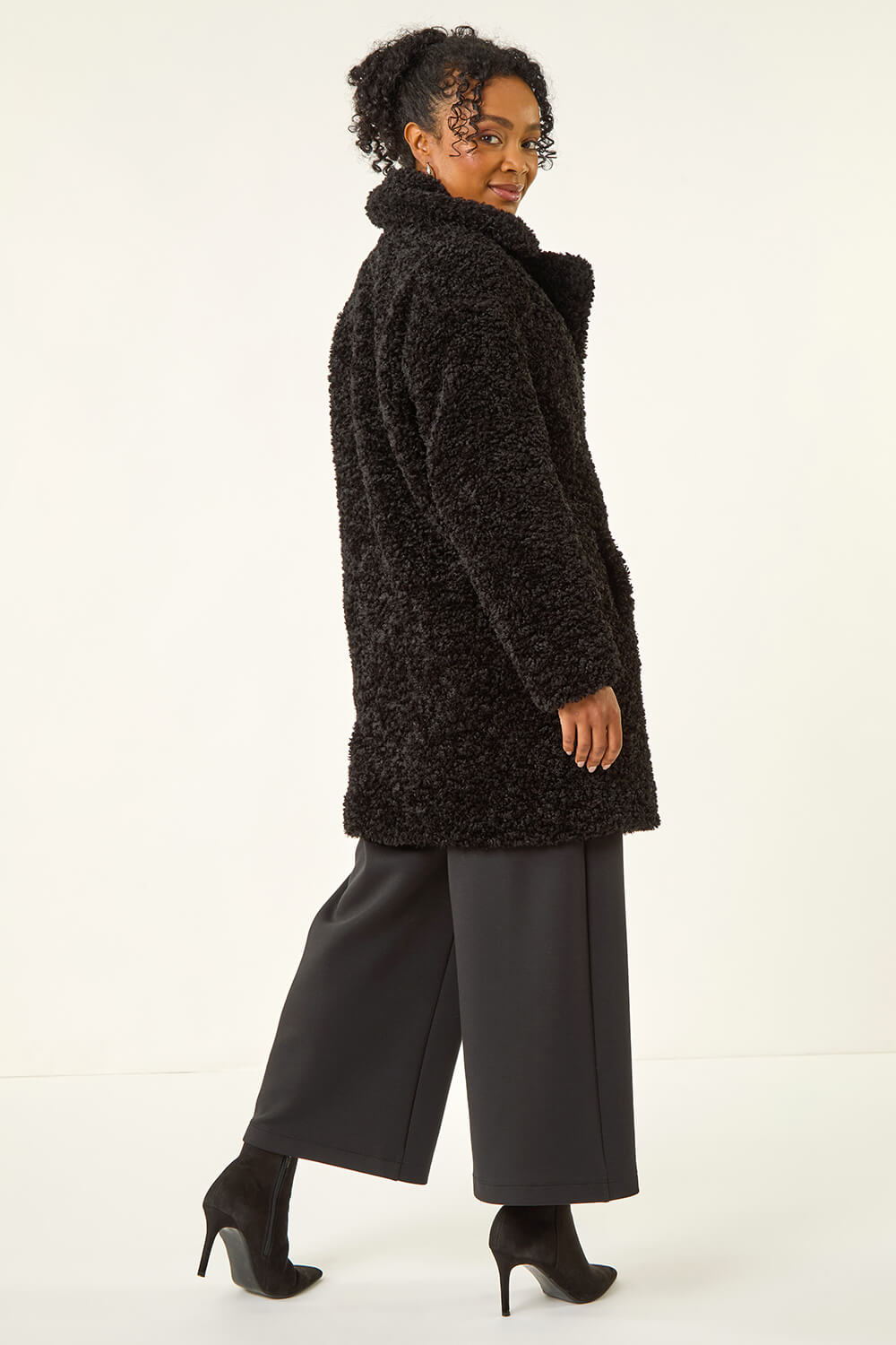 Black Petite Teddy Longline Coat, Image 5 of 5