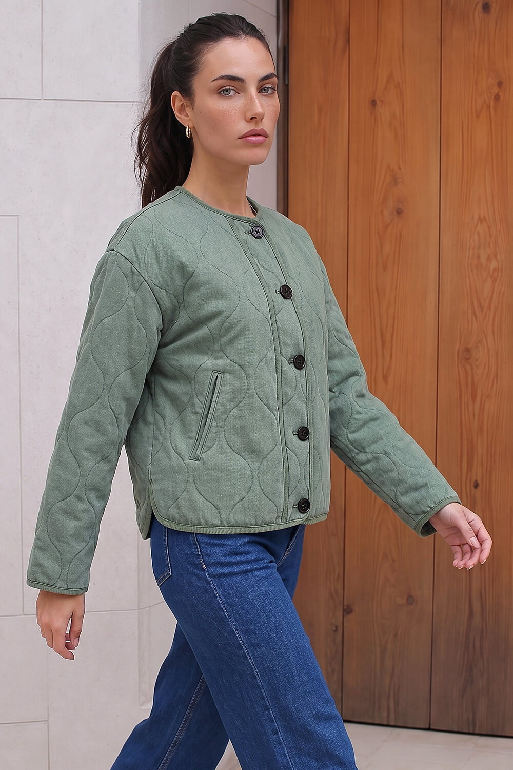 Roman Women's Sage Cotton Twill Quilted Jacket Size 14