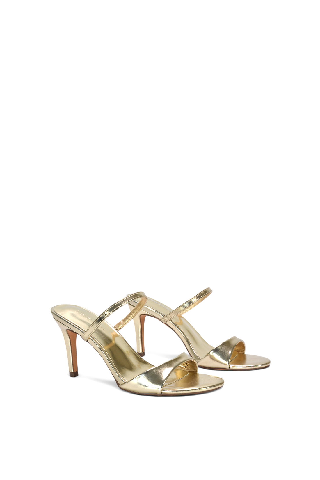 Gold 'Kay' Slip On Stiletto Heel Mules With Open Toe, Image 3 of 6