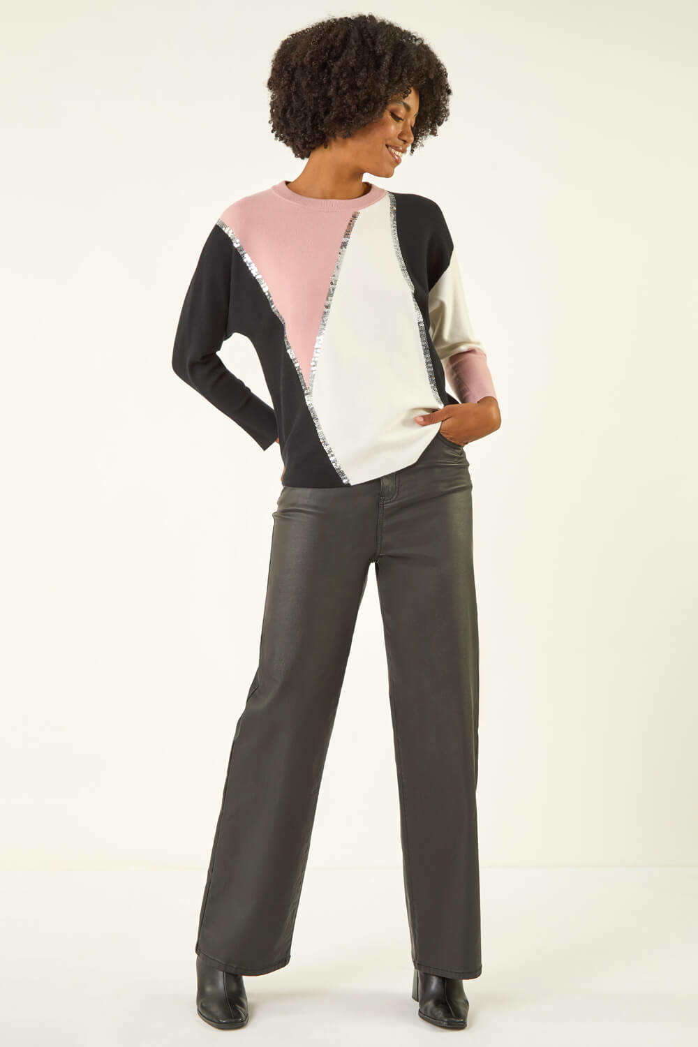 PINK Colour Block Sequin Knit Jumper, Image 3 of 5