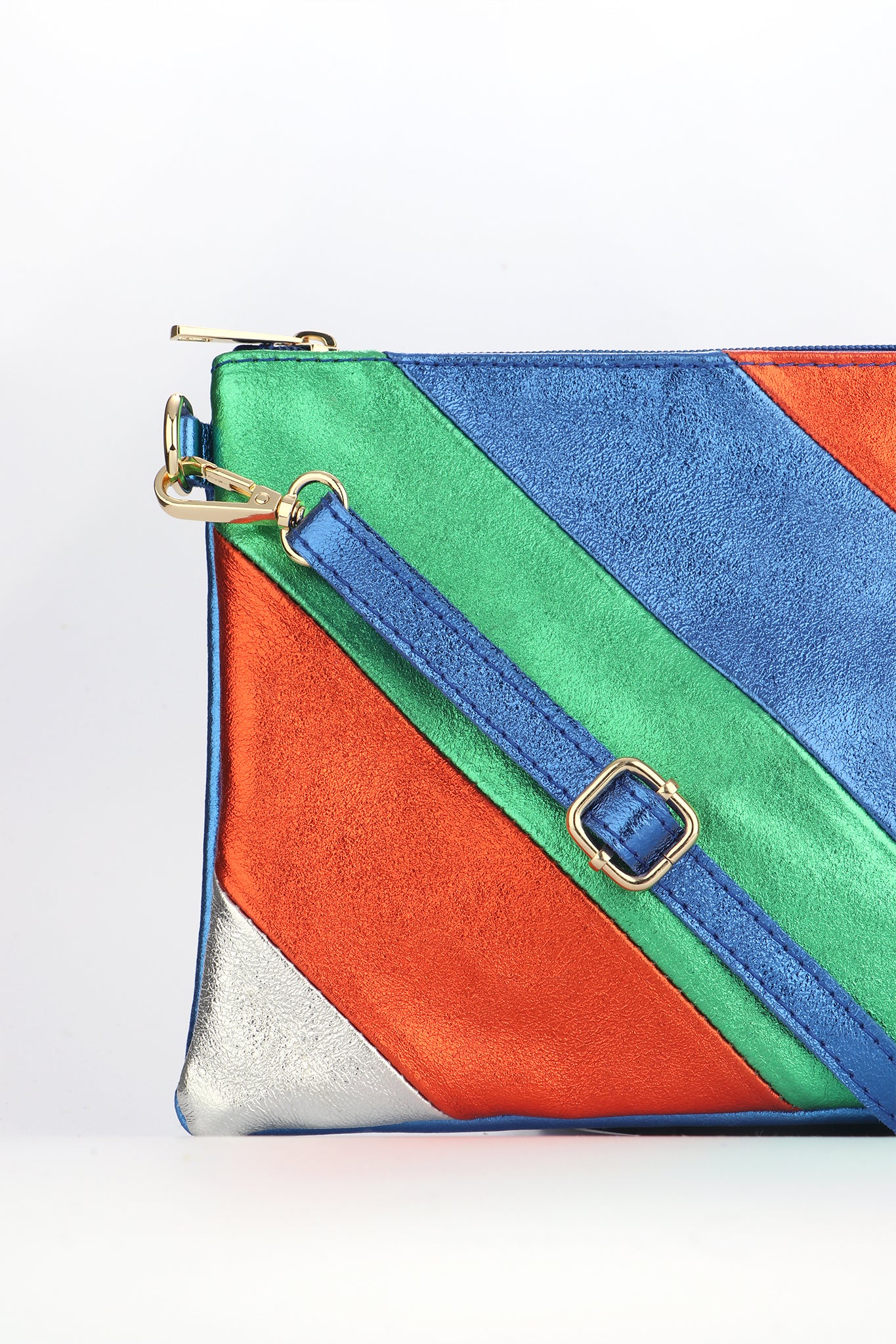 Multi Rainbow Striped Italian Leather Clutch Bag, Image 2 of 3