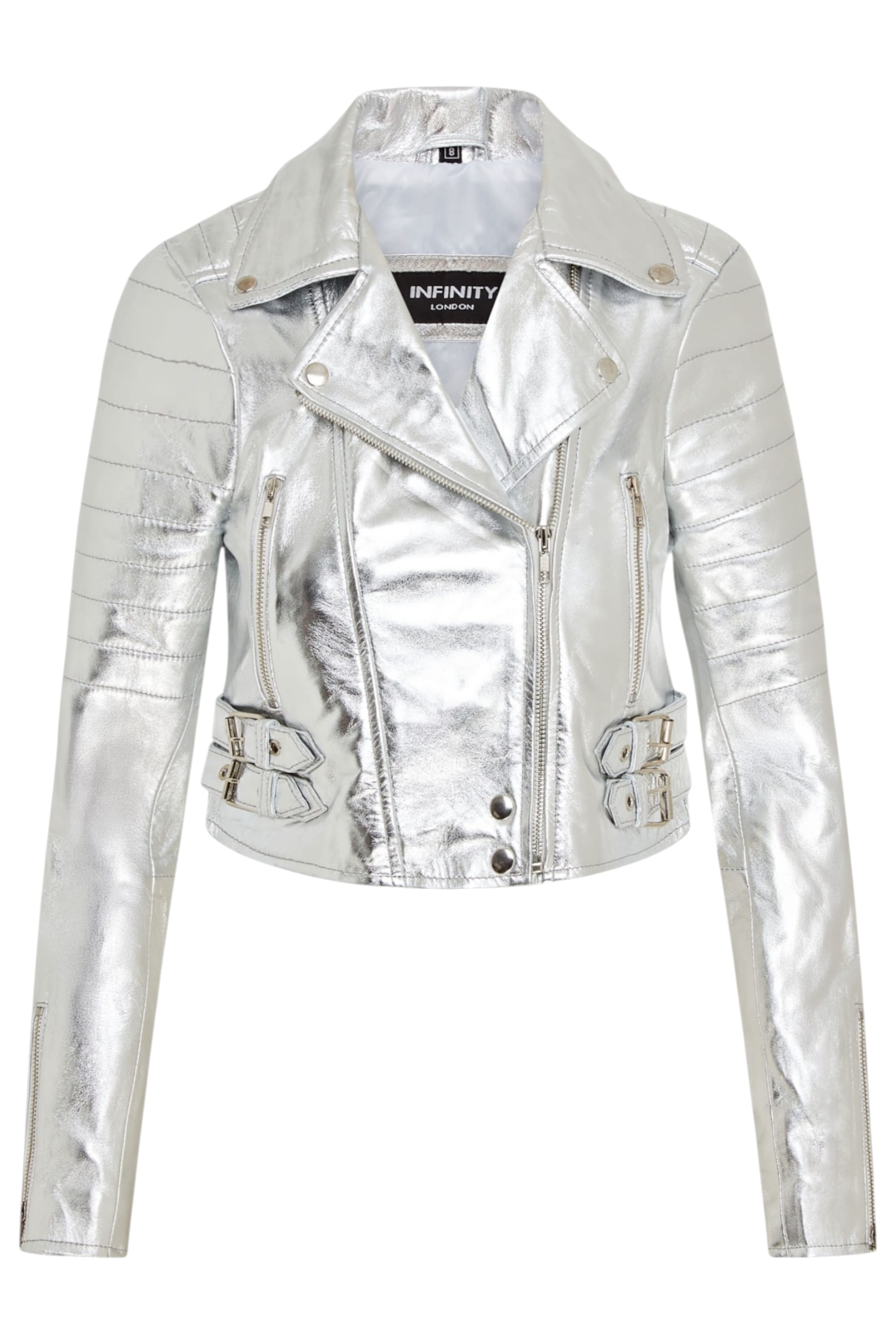Silver Cropped Brando Leather Biker Jacket, Image 2 of 7