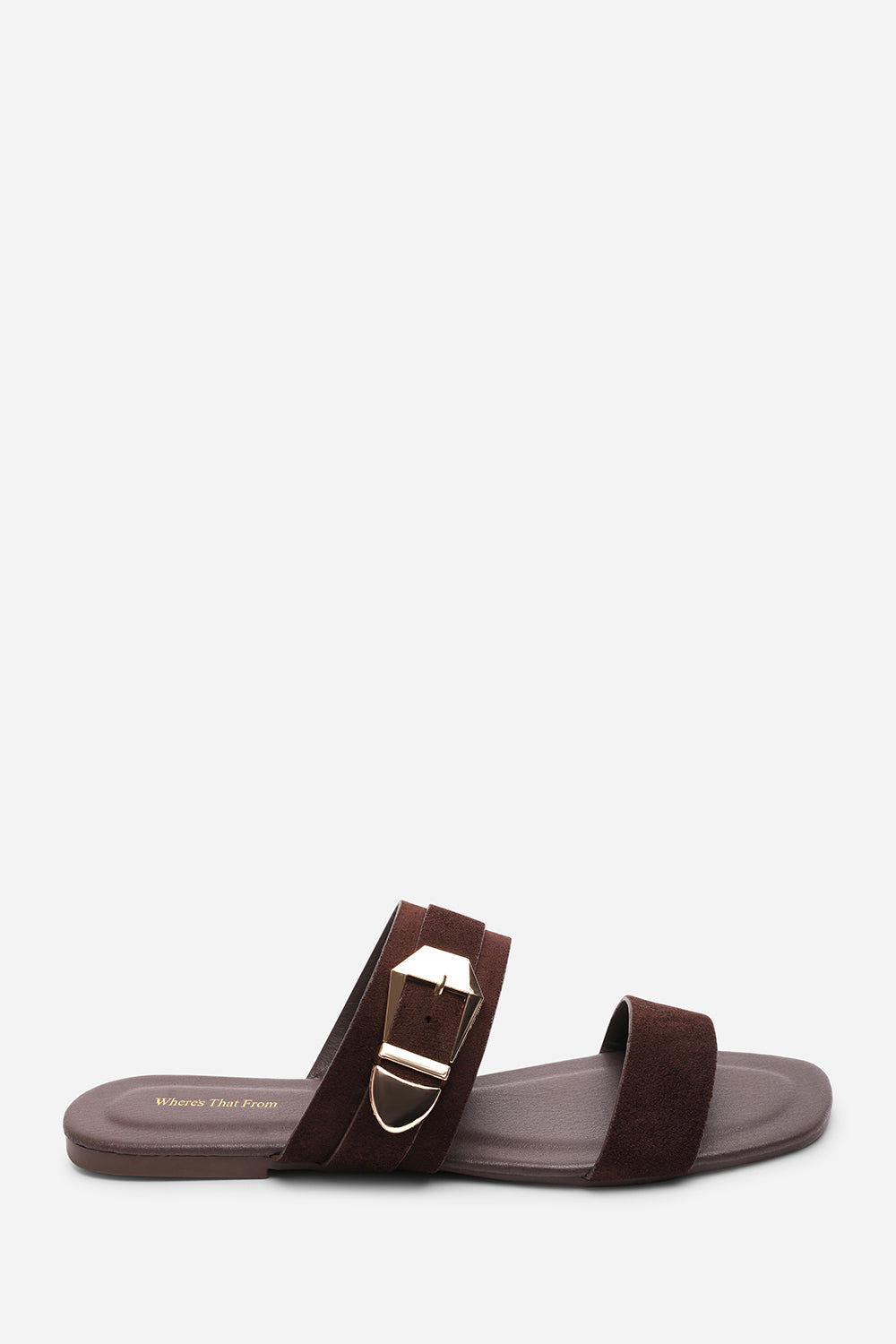 Dark Brown Where's That From Dark Brown Orlina Two Strap Side Buckle Sandal, Image 3 of 6