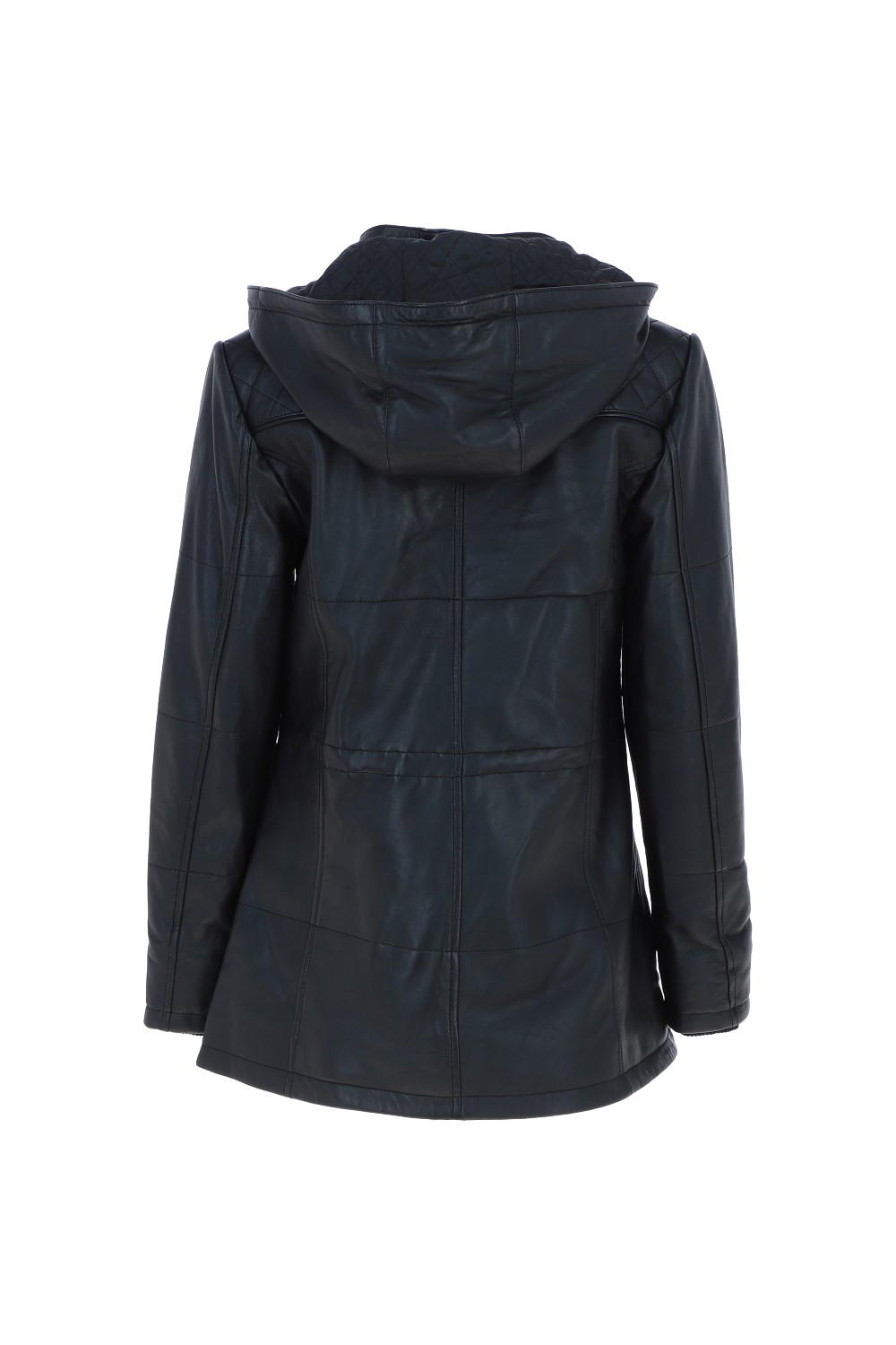 Black Ashwood Leather Black Real Leather Hooded Duffle Jacket, Image 4 of 6