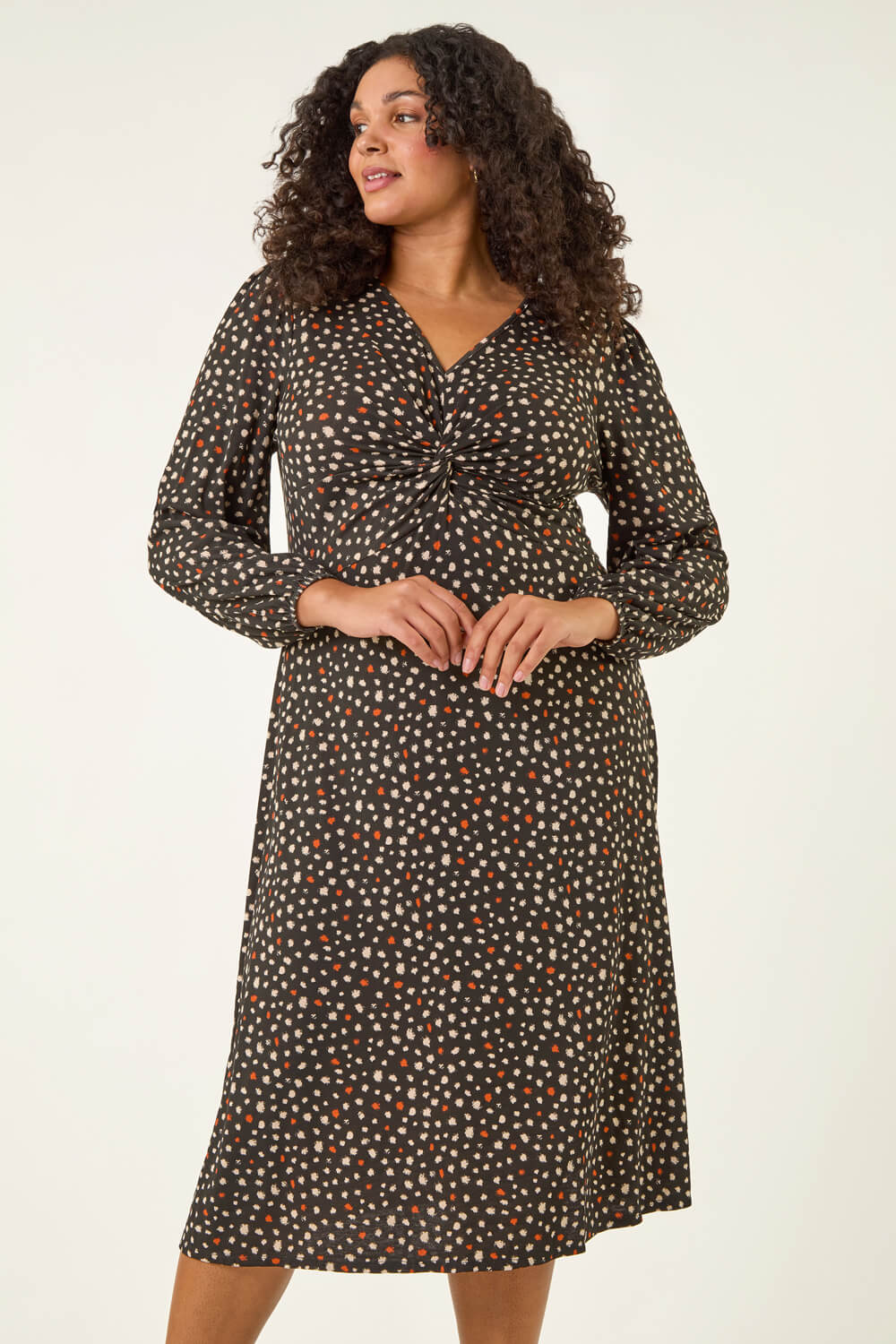 Roman Curve Women's Black Spot Twist Stretch Dress Size 26-28