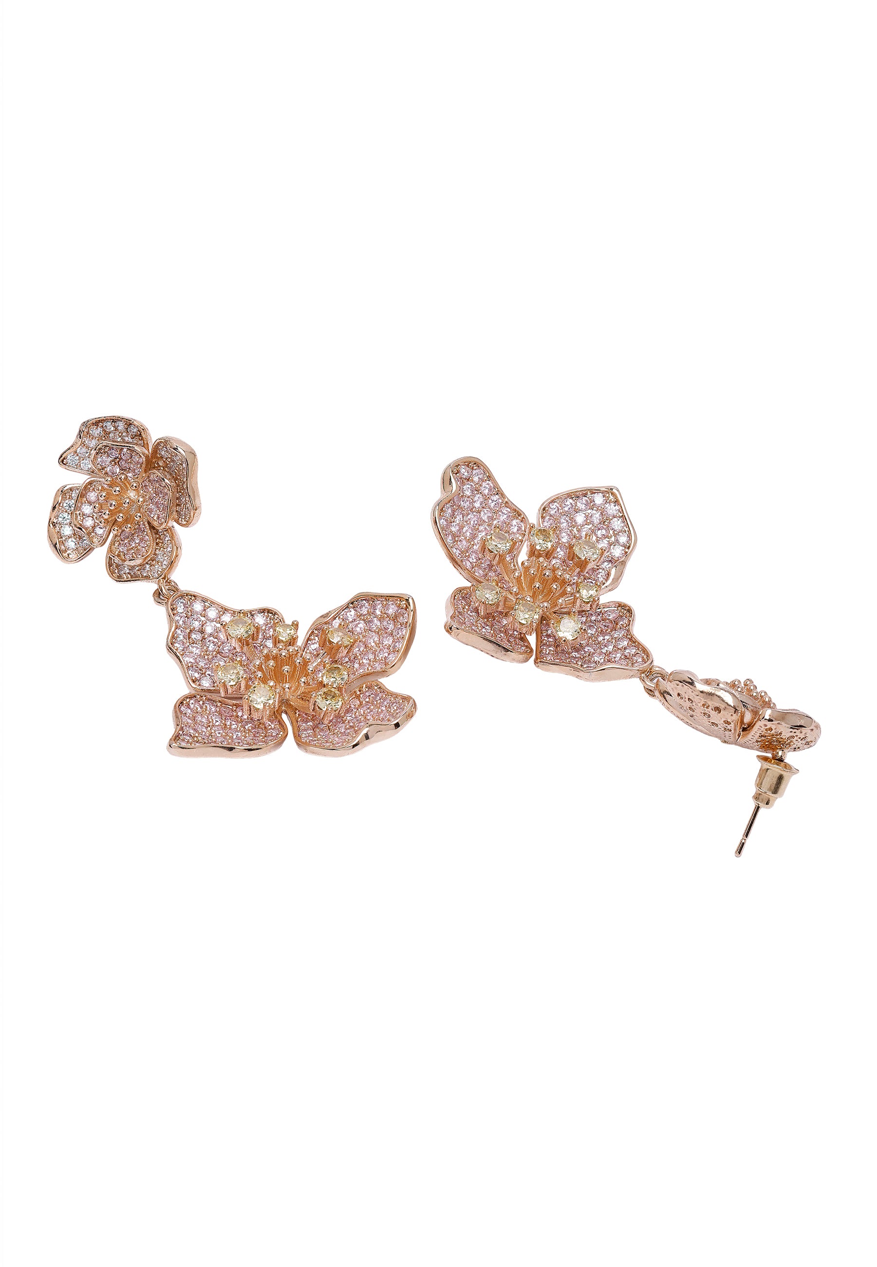 Pink Diva Two-Tiered Floral Drop Earrings, Image 3 of 5
