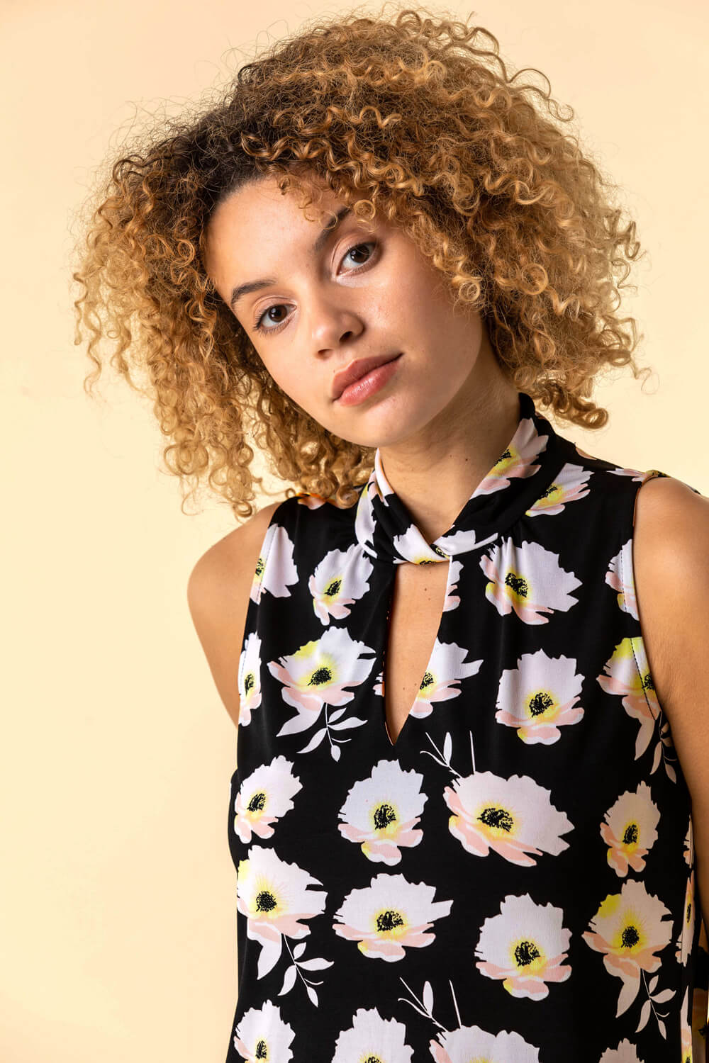 Multi  Floral Twist Neck Vest Top, Image 5 of 4