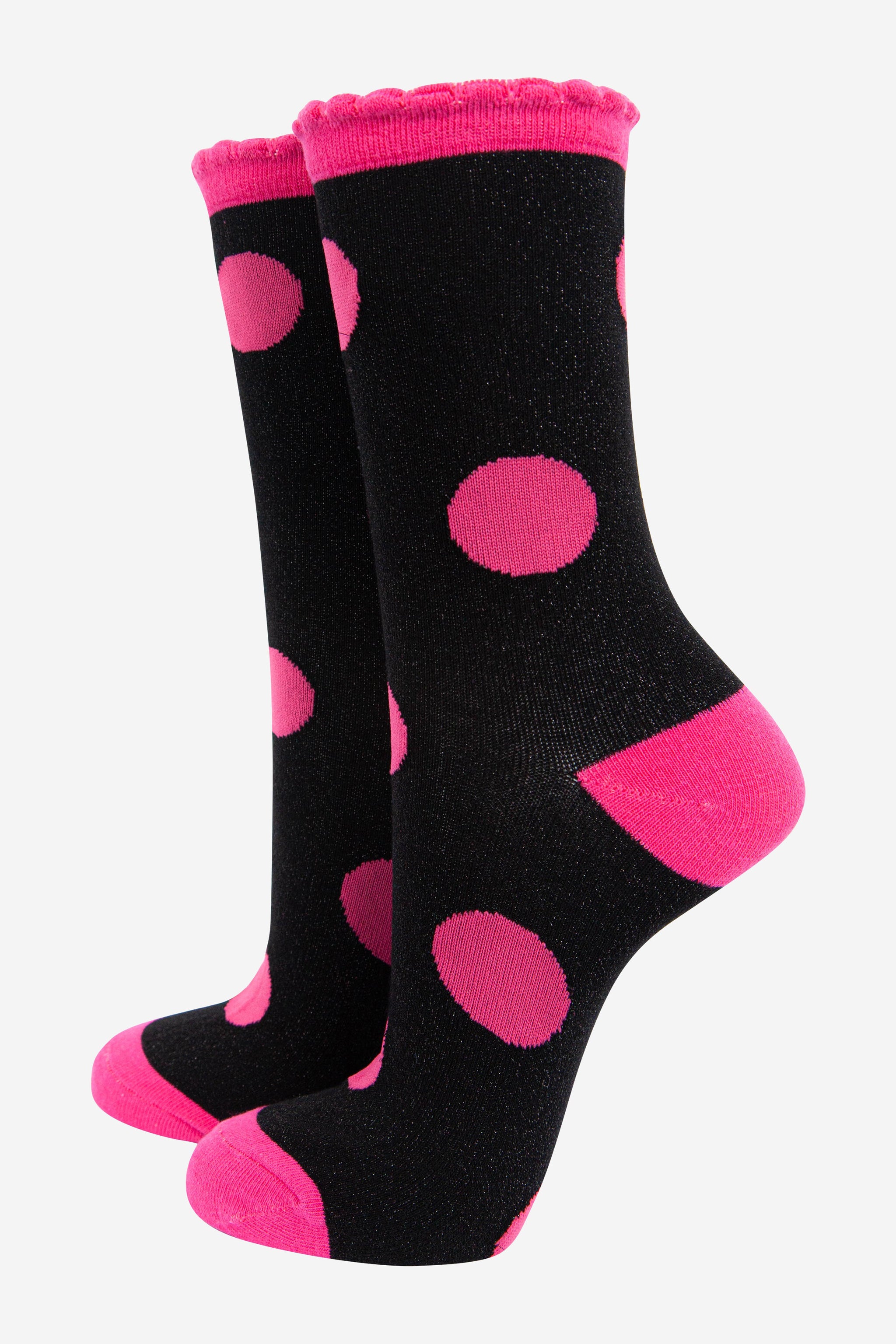 Black Large Polka Dot Glitter Socks, Image 1 of 1