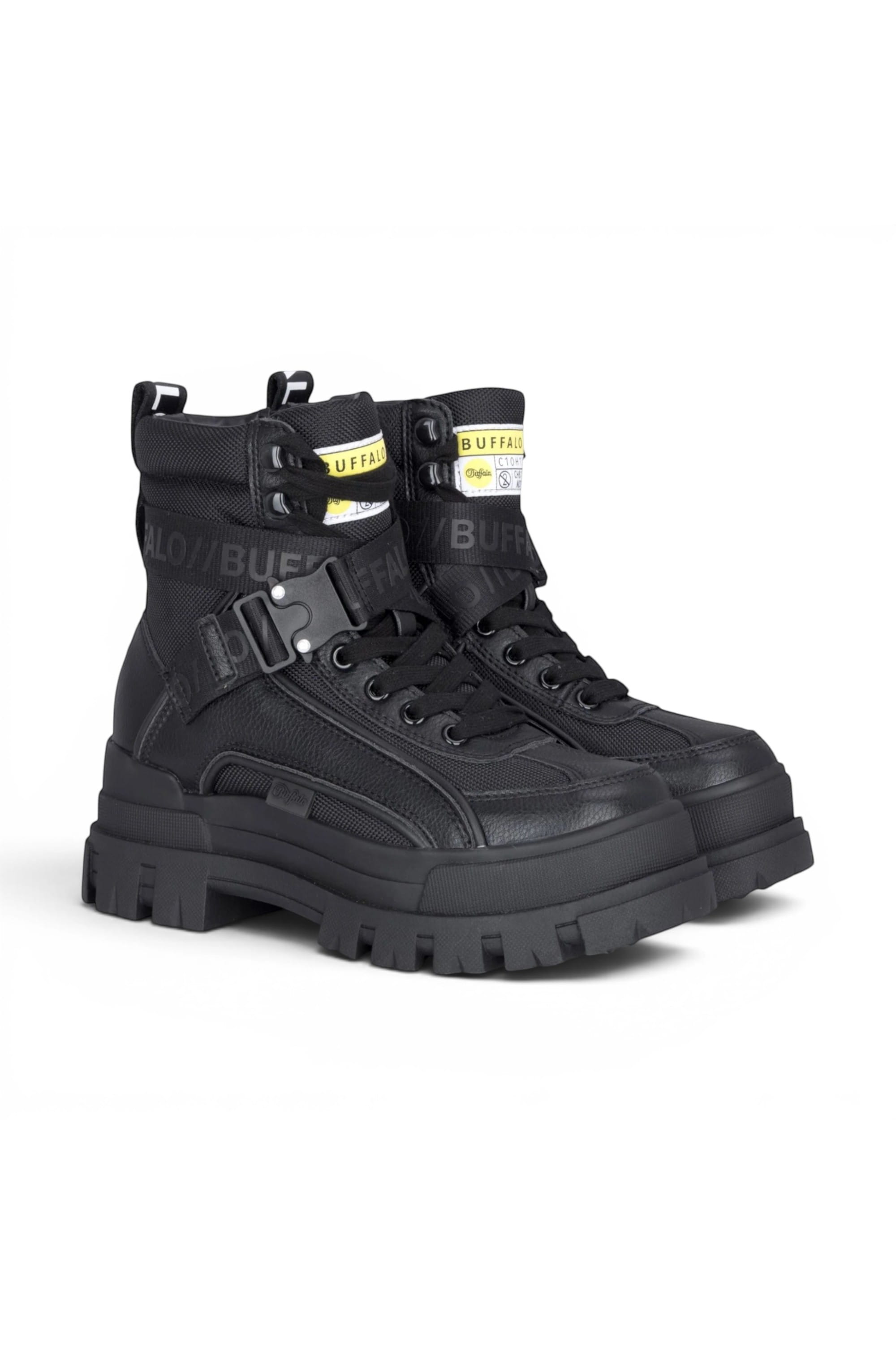 Black Womens Combat High Ankle Boots-ASPHA-COM, Image 2 of 7