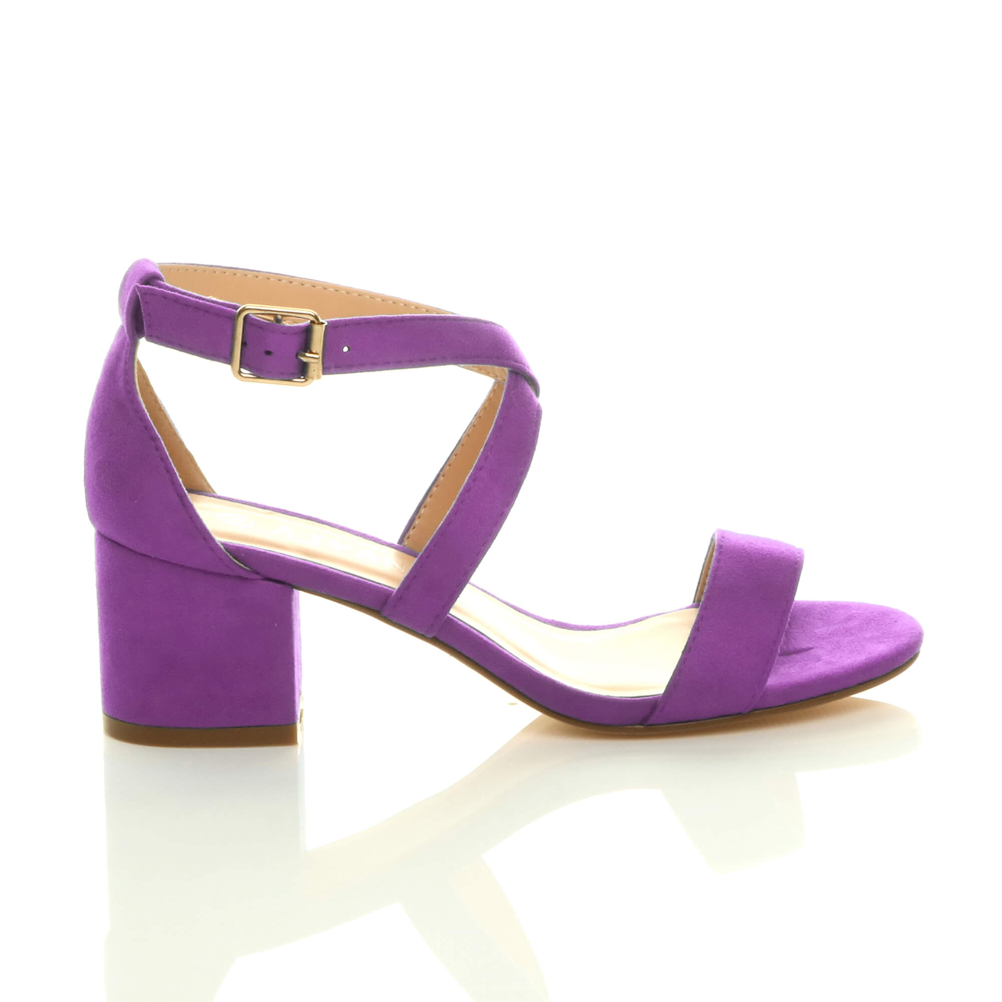 Purple AJVANI Purple Mid Block Heel Crossed Straps Sandals, Image 2 of 6