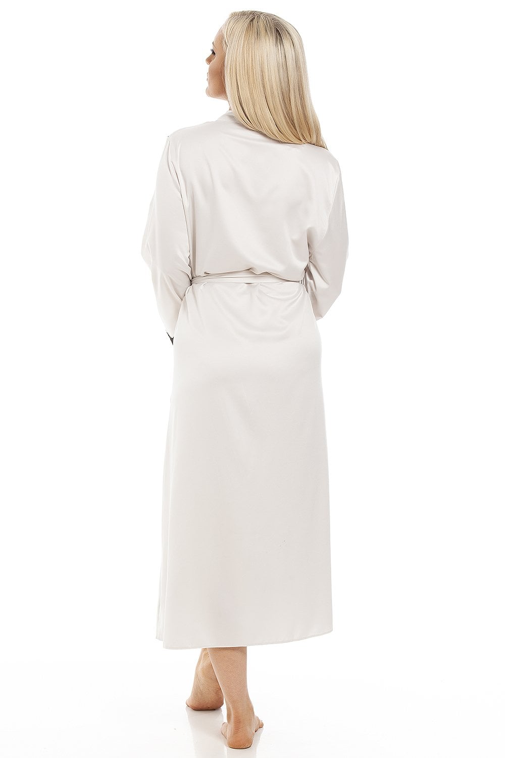 Cream Satin Long Wrap With Floral Lace Detailing, Image 4 of 4