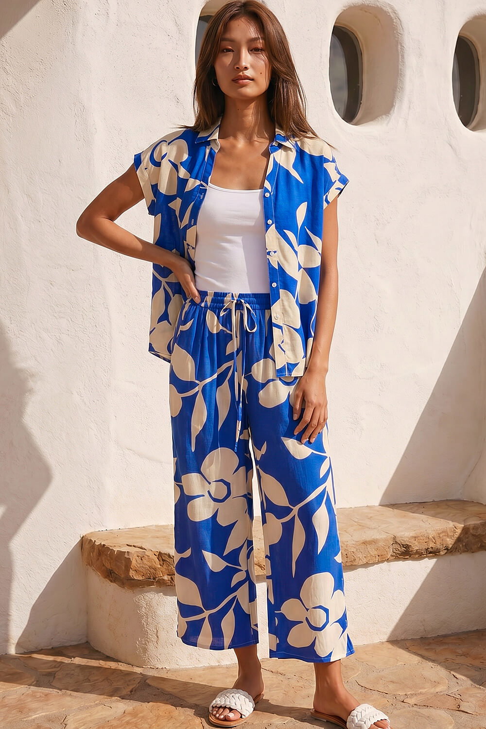 Royal Blue Floral Mono Print Trouser, Image 6 of 5