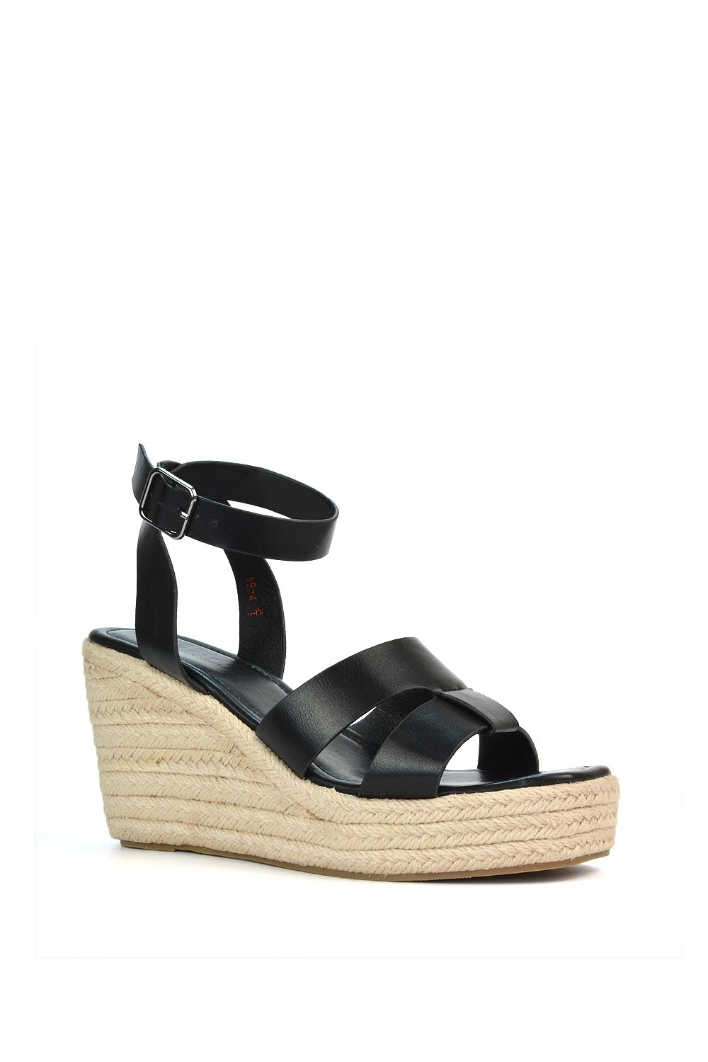 Black 'Kala' Espadrille Strappy Platform Wedge Heel Sandals With Ankle Strap, Image 2 of 6