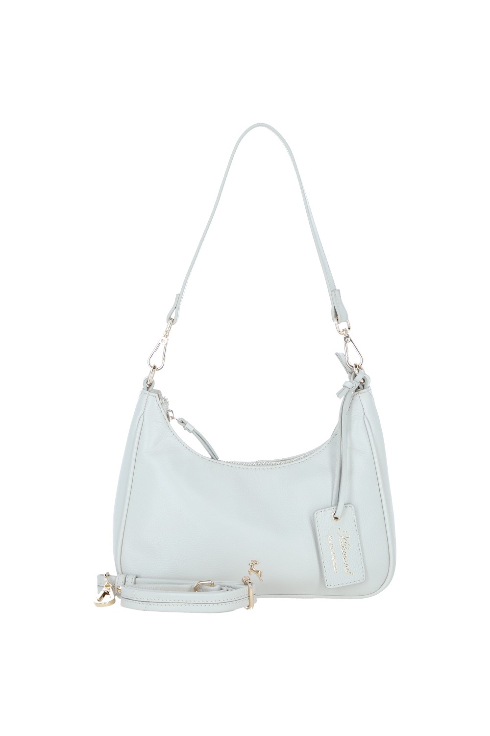 Light Grey Real Leather Shoulder Bag with Detachable Crossbody Strap, Image 1 of 4