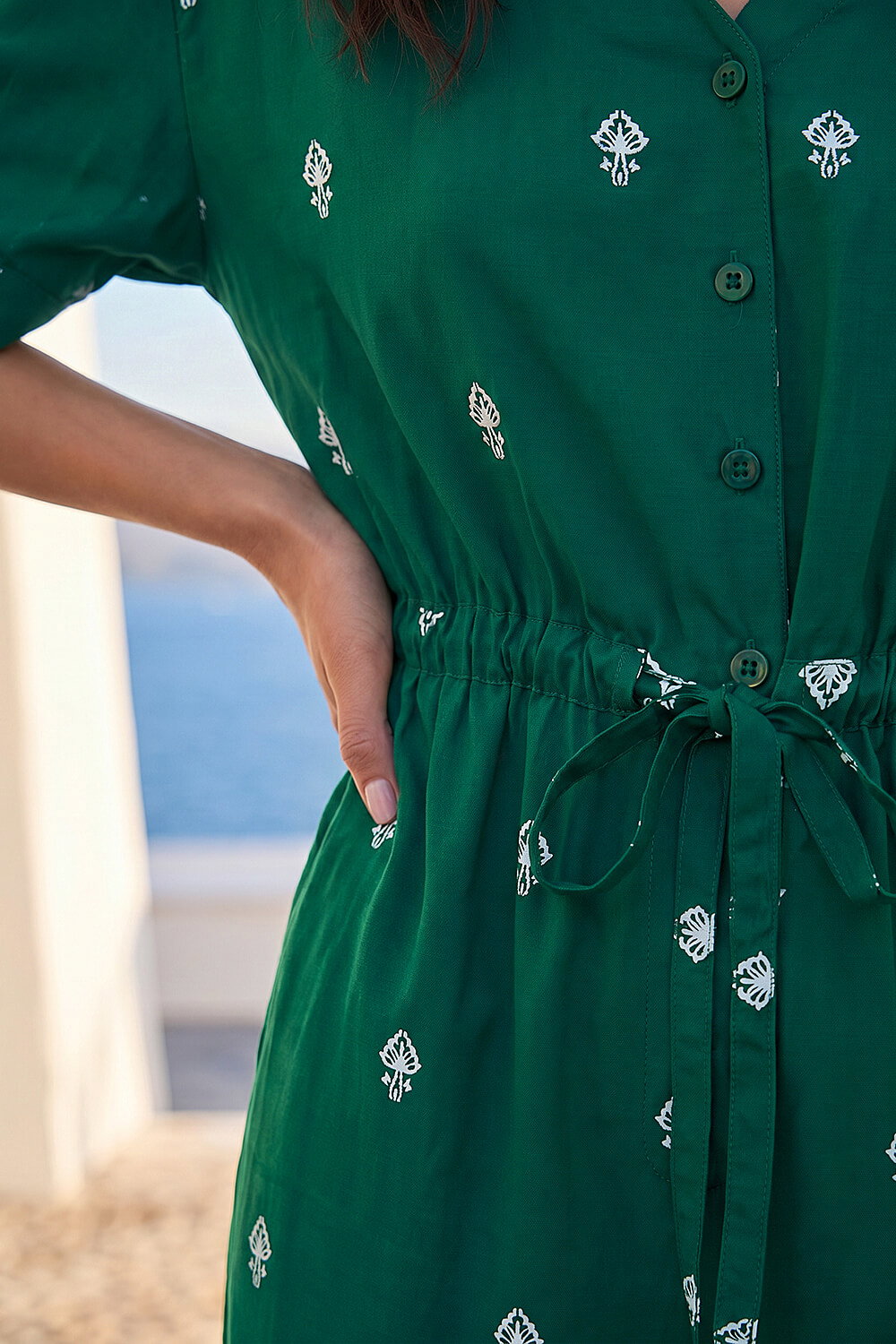 Green Petite Aztec Print Belted Jumpsuit , Image 5 of 4